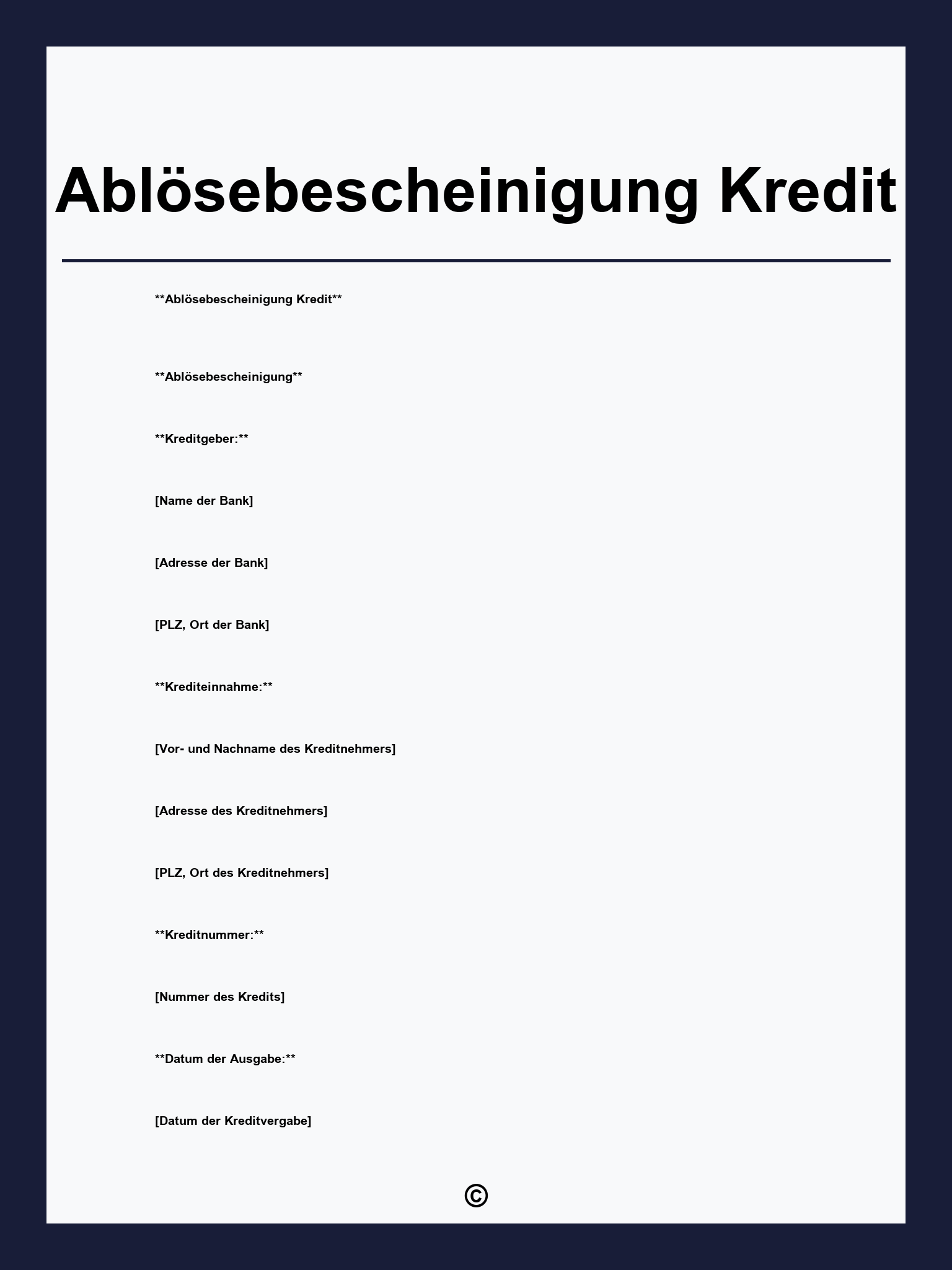 Ablösebescheinigung Kredit Vorlage