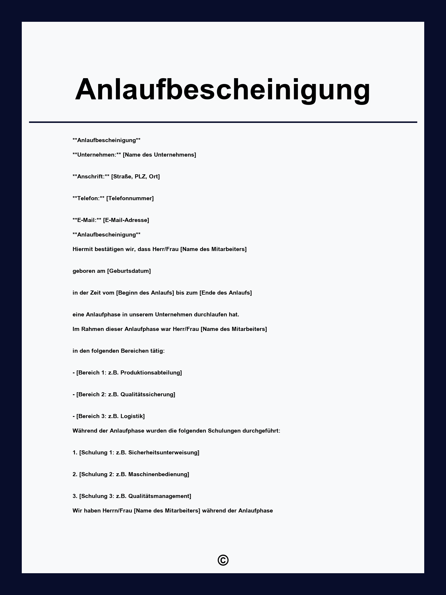 Anlaufbescheinigung Formular