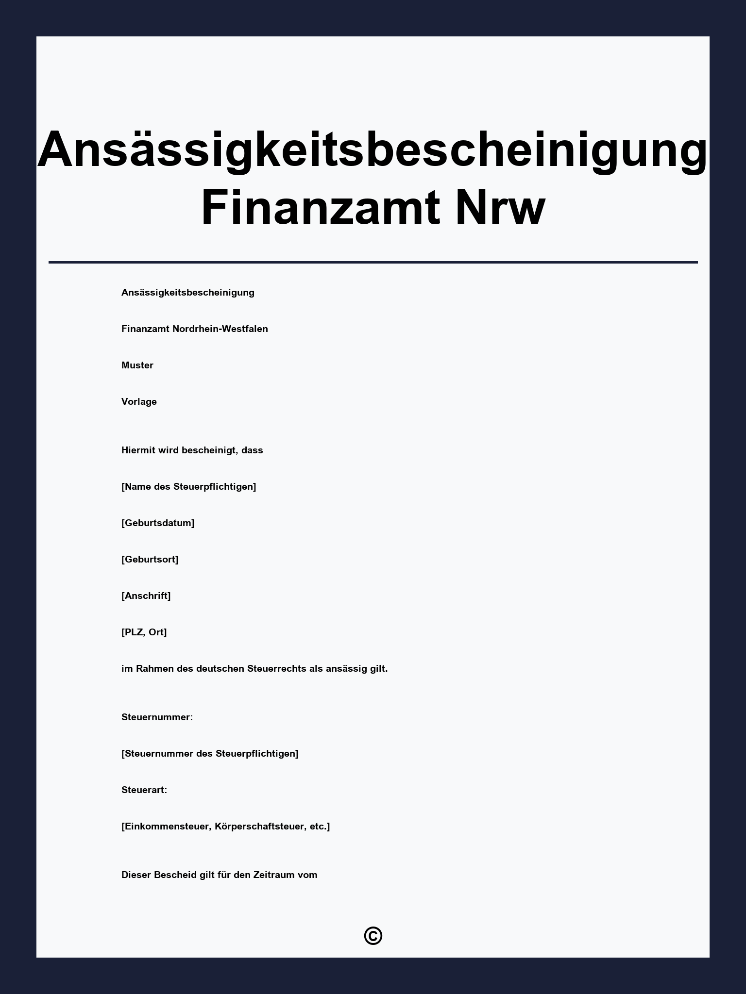 Ansässigkeitsbescheinigung Finanzamt Nrw