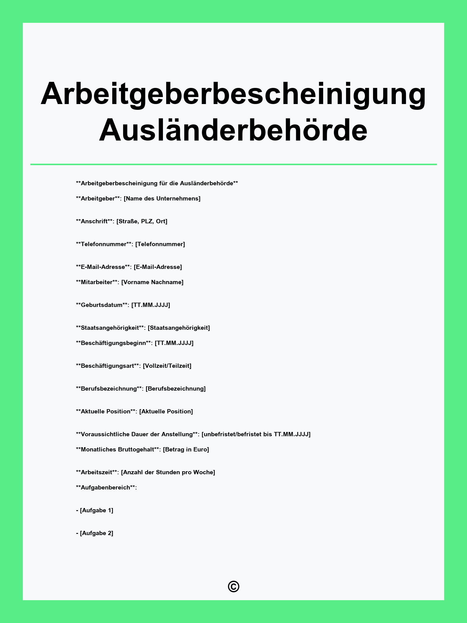 Arbeitgeberbescheinigung Ausländerbehörde
