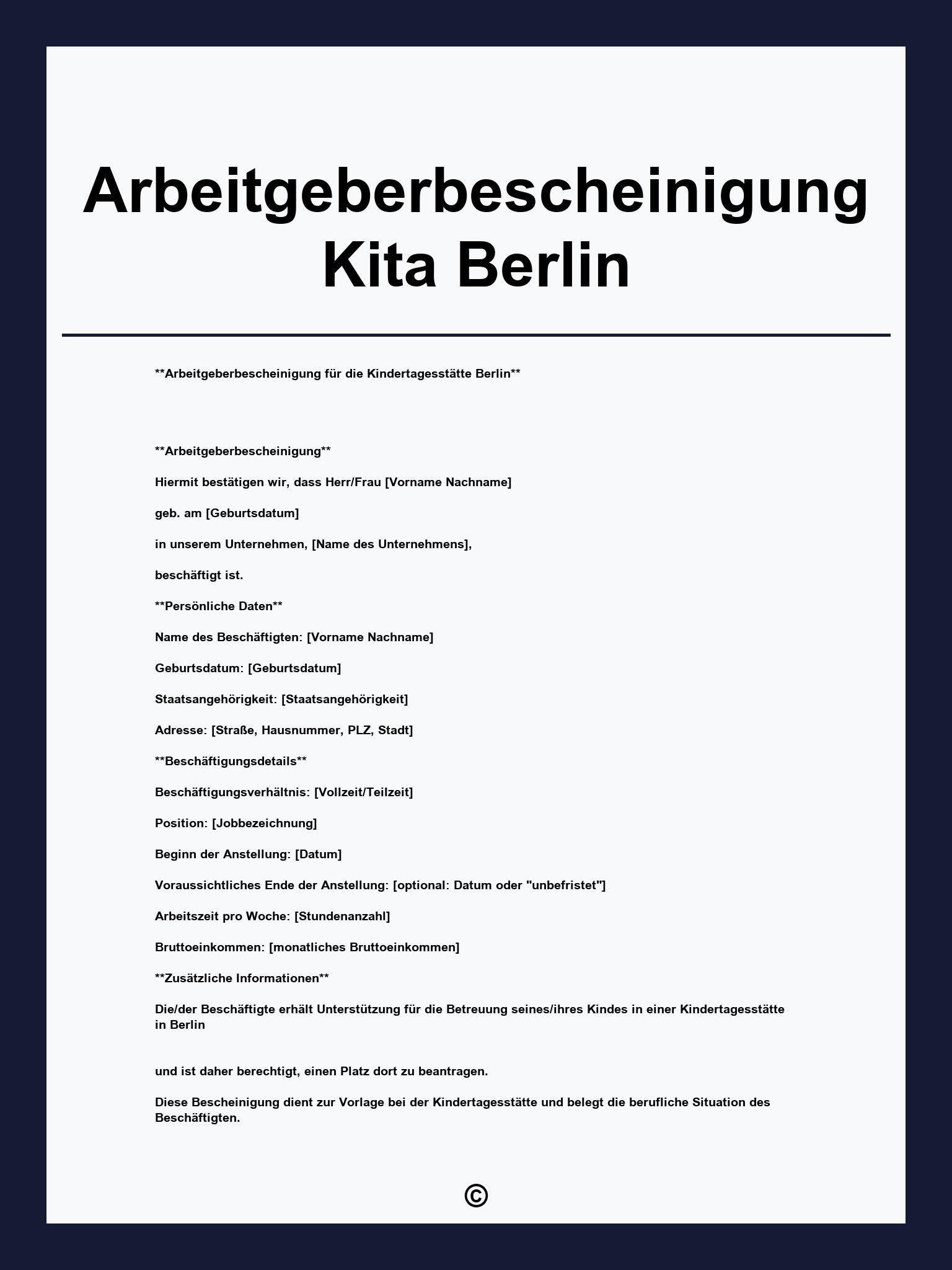 Arbeitgeberbescheinigung Kita Vorlage Berlin