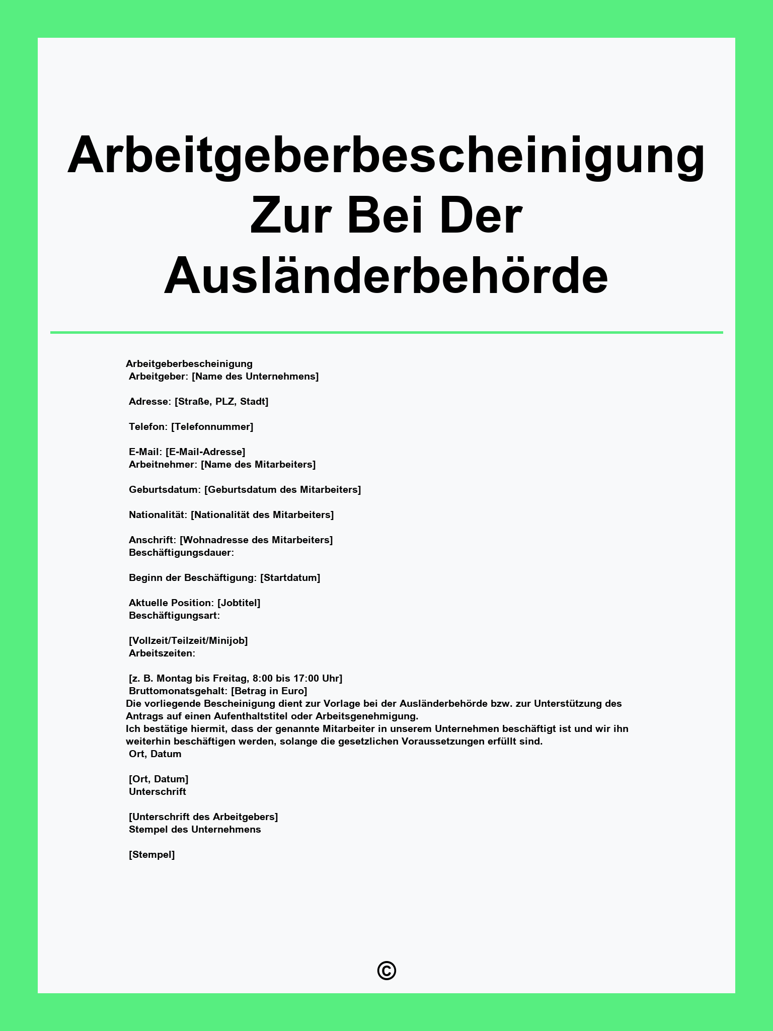 Arbeitgeberbescheinigung Zur Vorlage Bei Der Ausländerbehörde