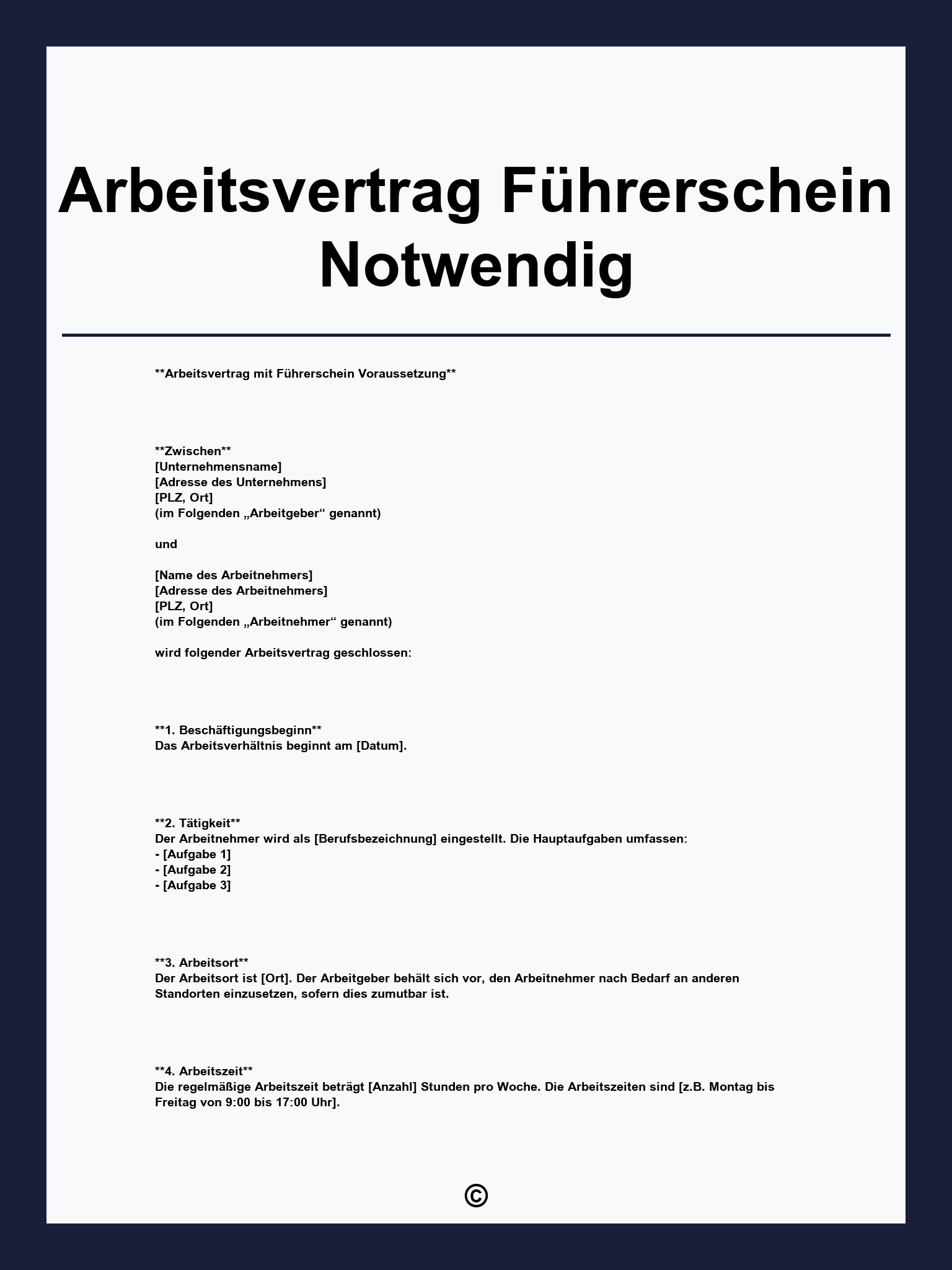 Arbeitsvertrag Führerschein Notwendig