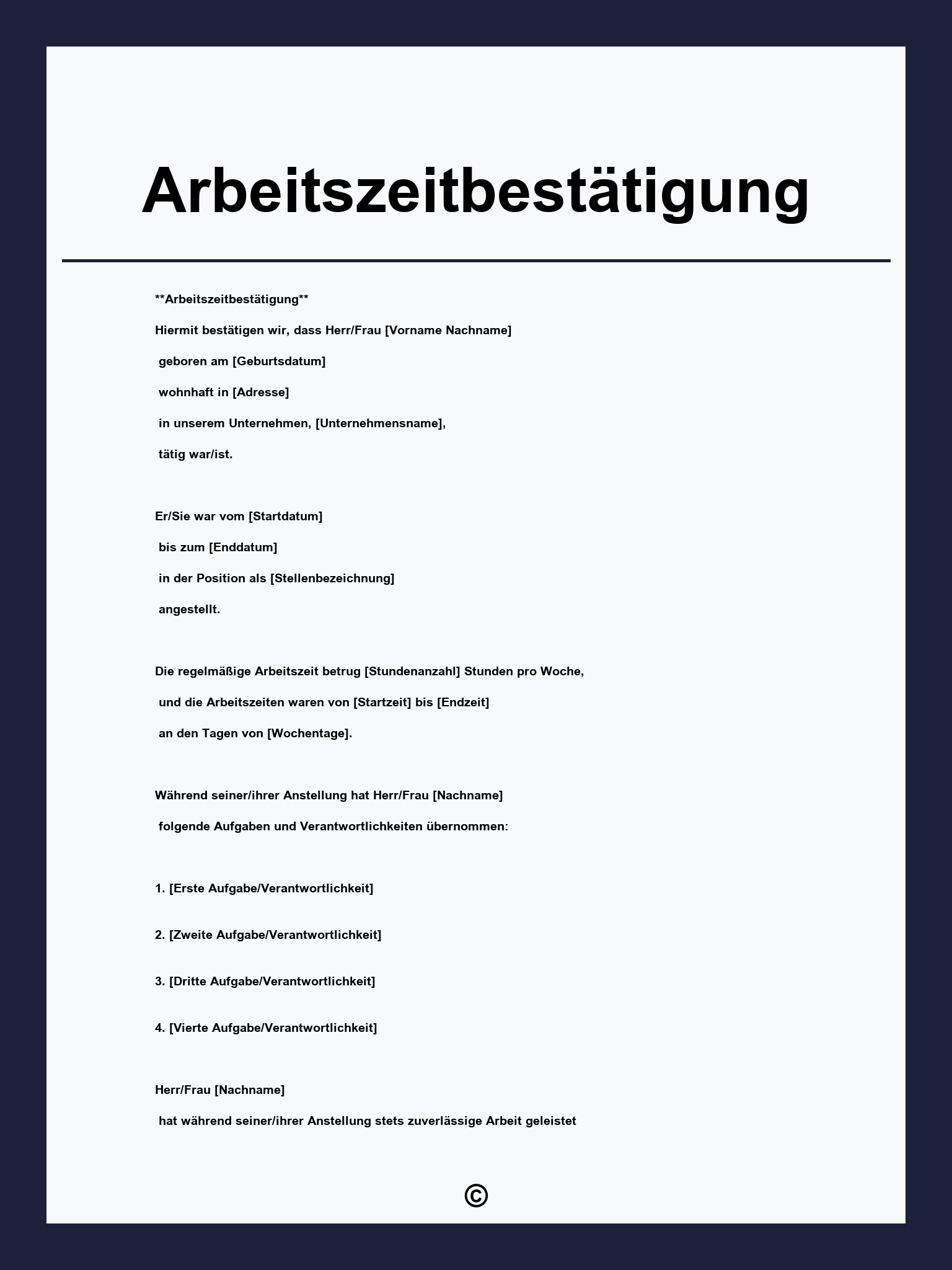 Arbeitszeitbestätigung Vorlage
