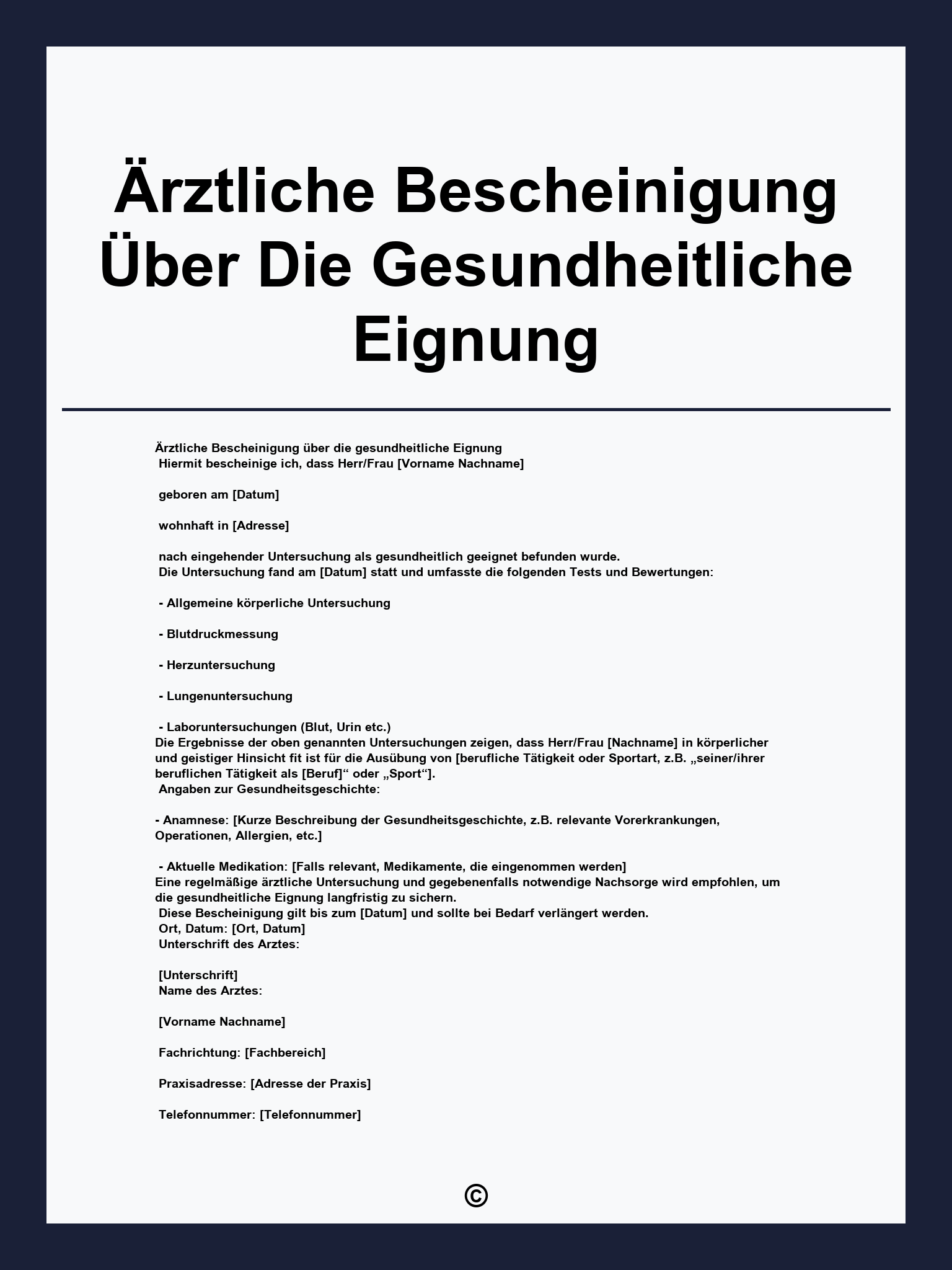 Ärztliche Bescheinigung Über Die Gesundheitliche Eignung Vorlage