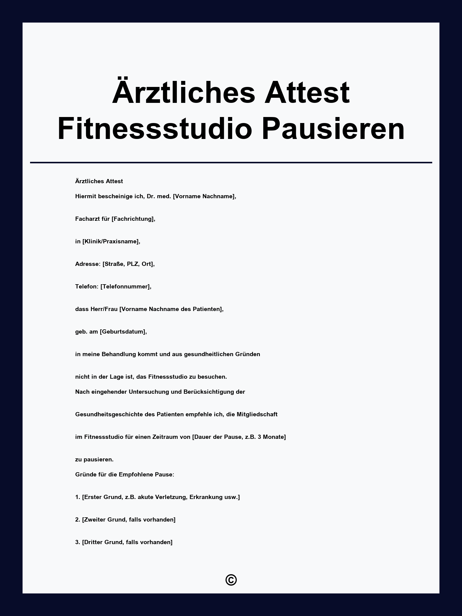 Ärztliches Attest Fitnessstudio Pausieren Muster