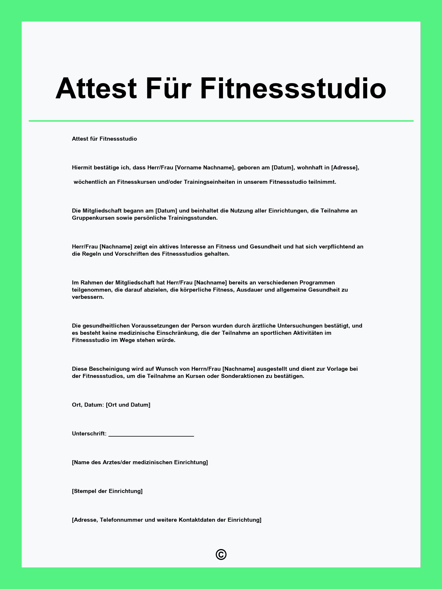 Attest Für Fitnessstudio Vorlage