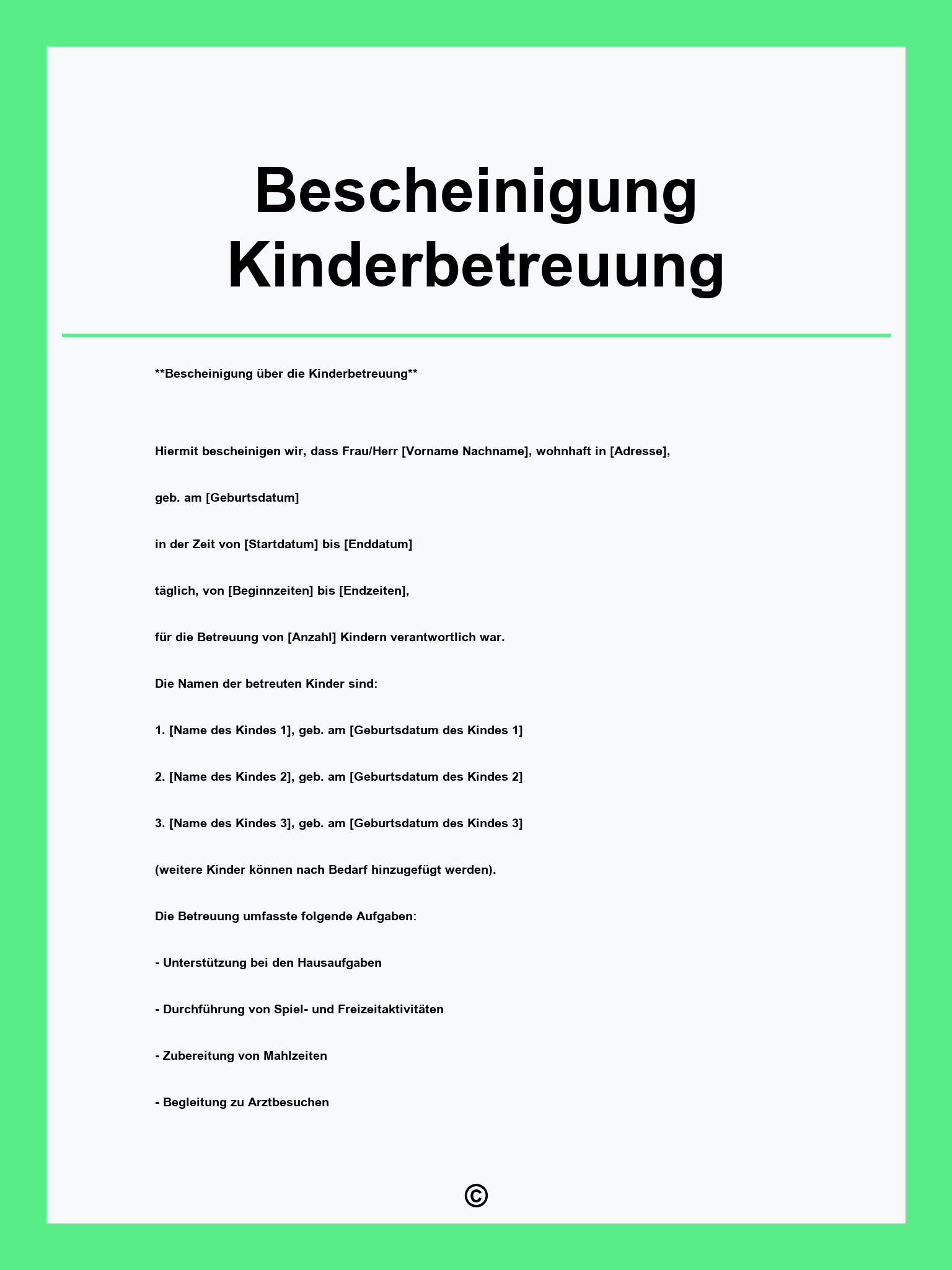 Bescheinigung Kinderbetreuung Vorlage