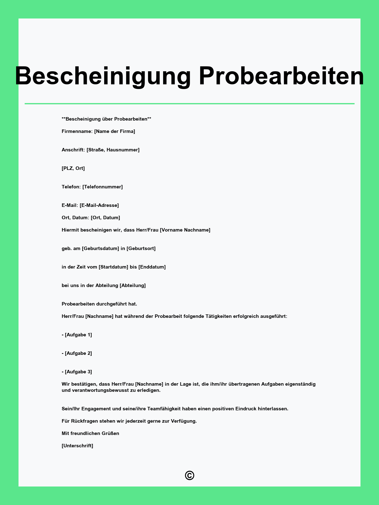 Bescheinigung Probearbeiten