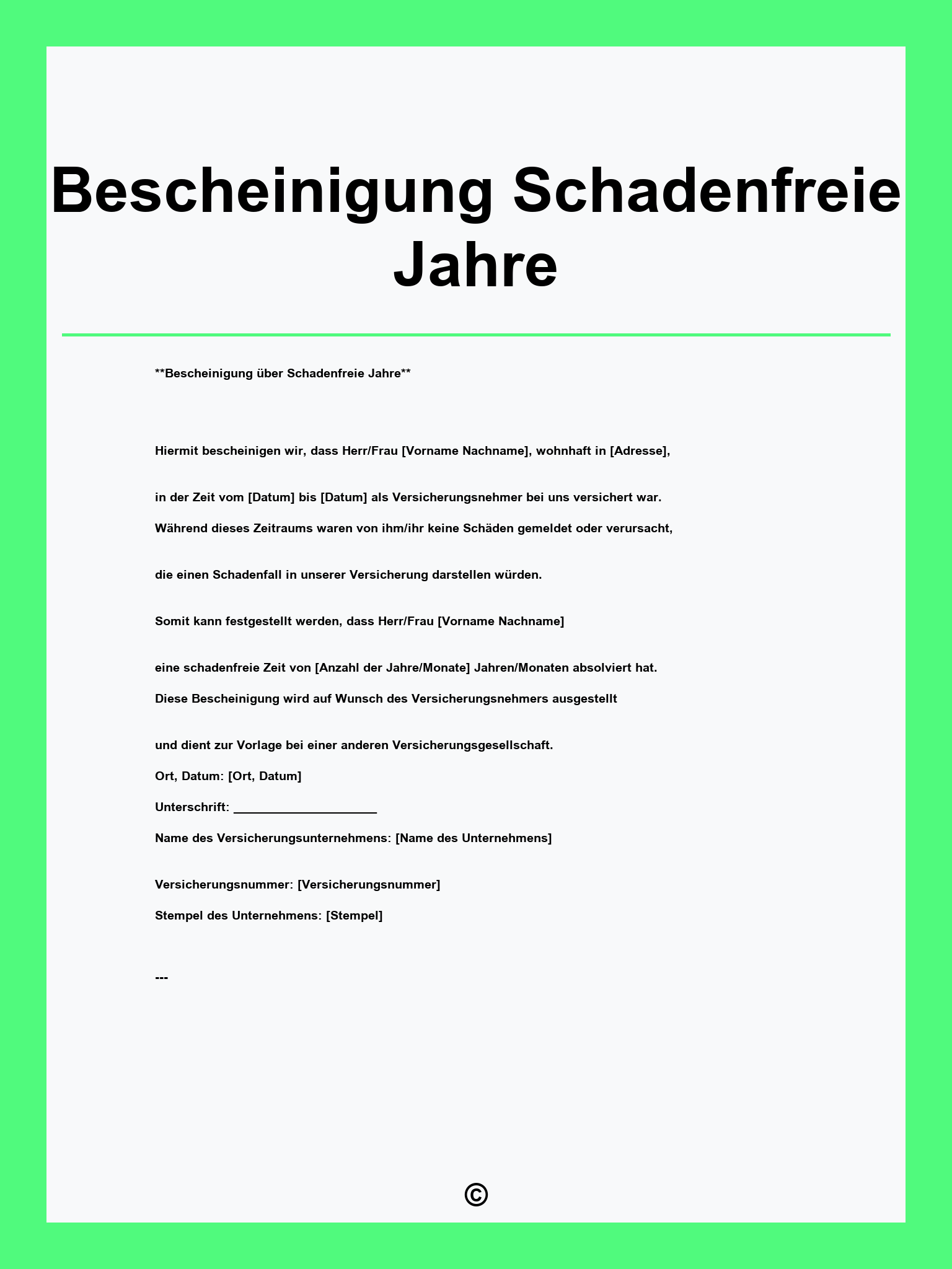 Bescheinigung Schadenfreie Jahre Muster