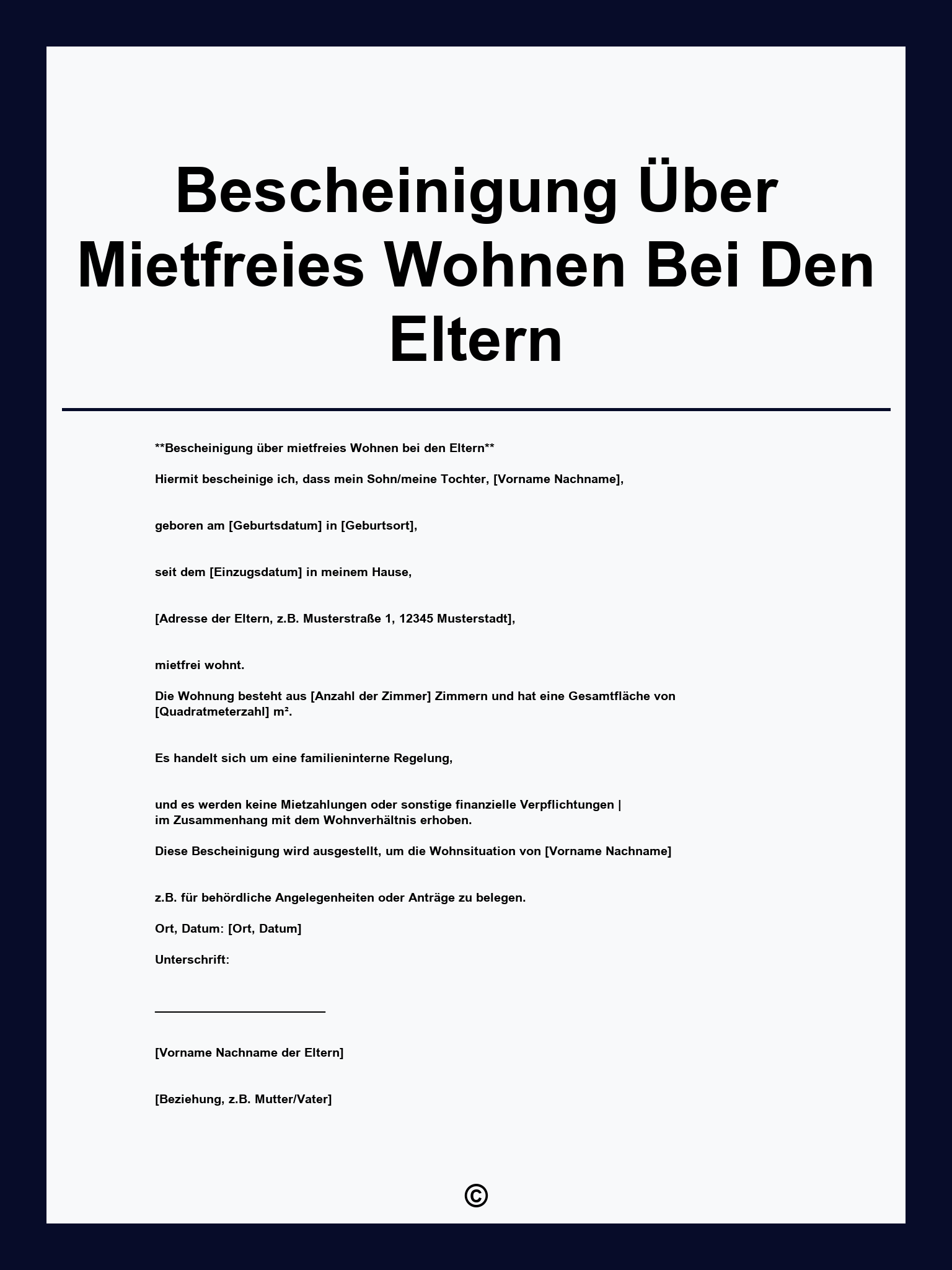 Bescheinigung Über Mietfreies Wohnen Bei Den Eltern