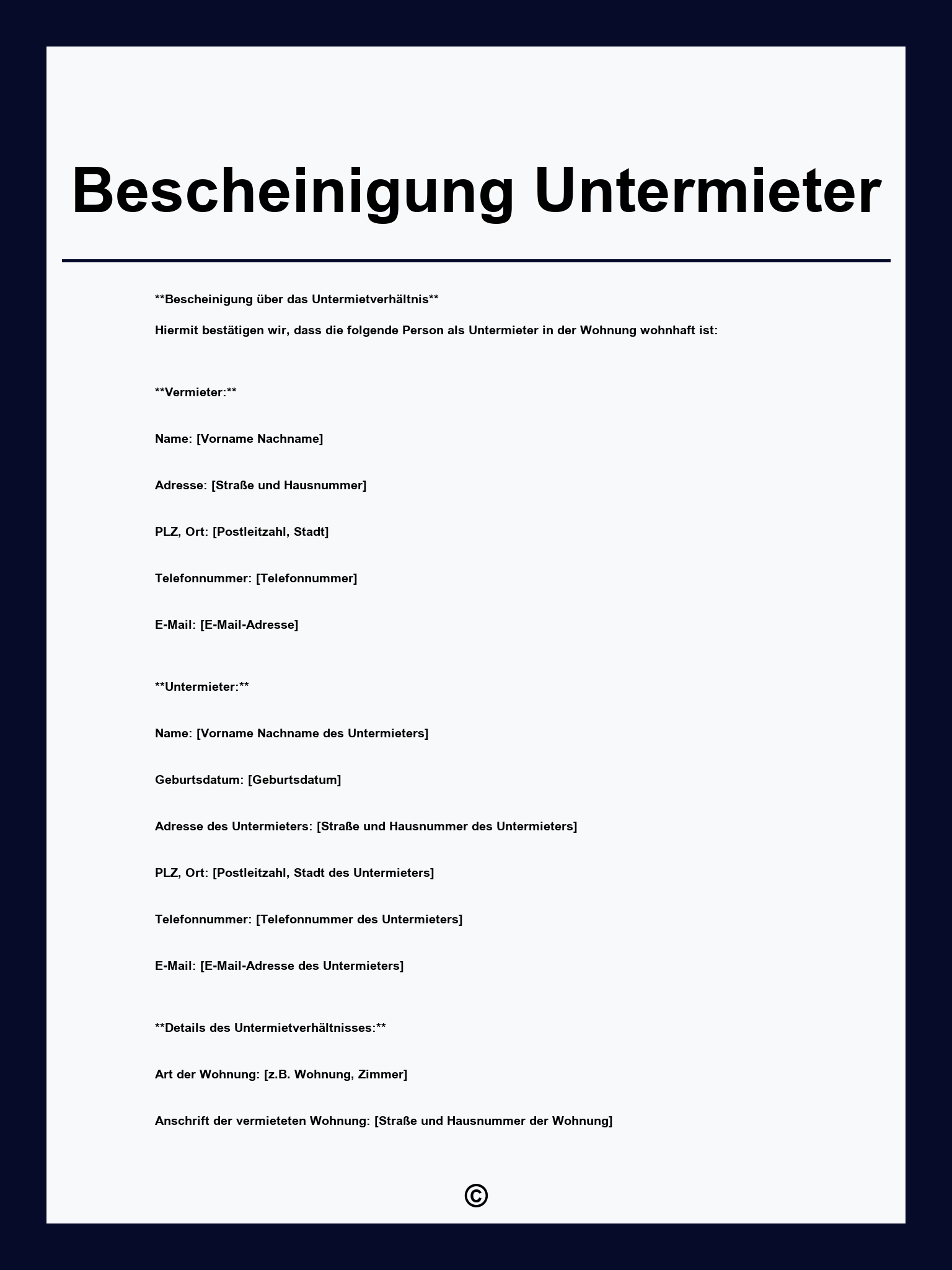 Bescheinigung Untermieter