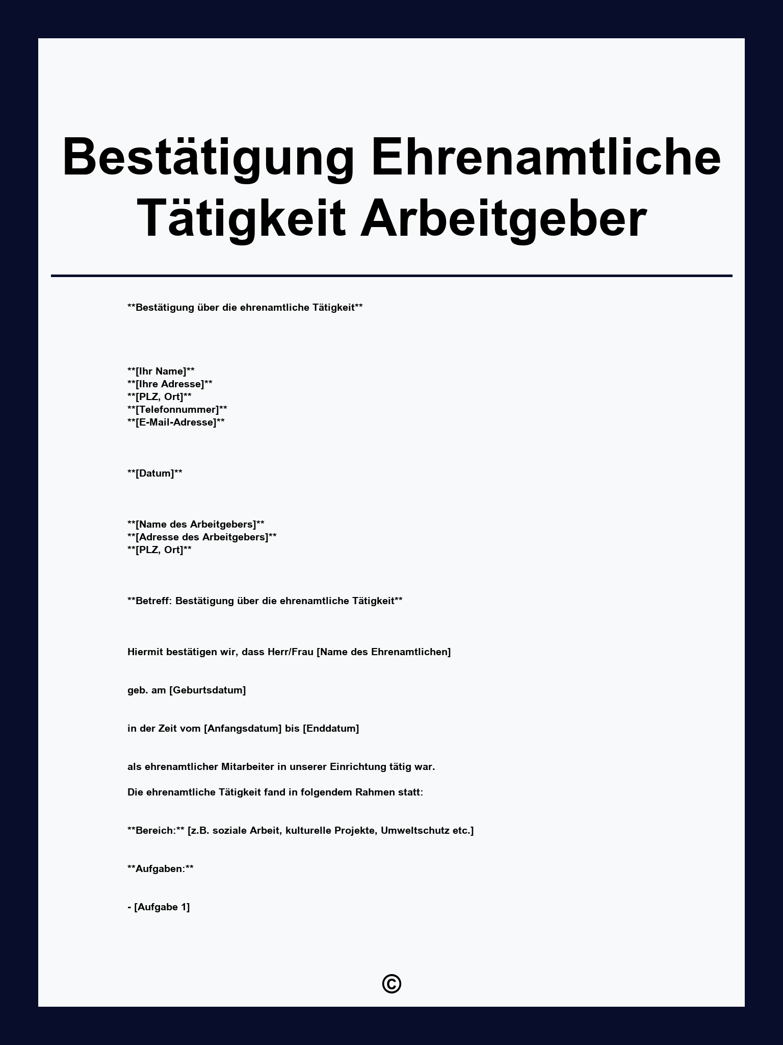 Bestätigung Ehrenamtliche Tätigkeit Arbeitgeber