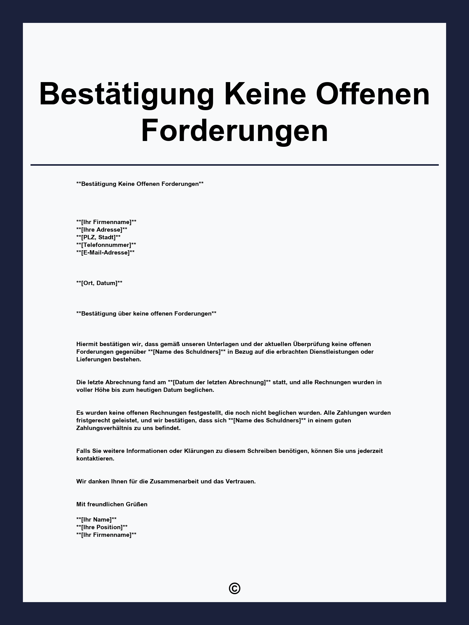 Bestätigung Keine Offenen Forderungen Muster