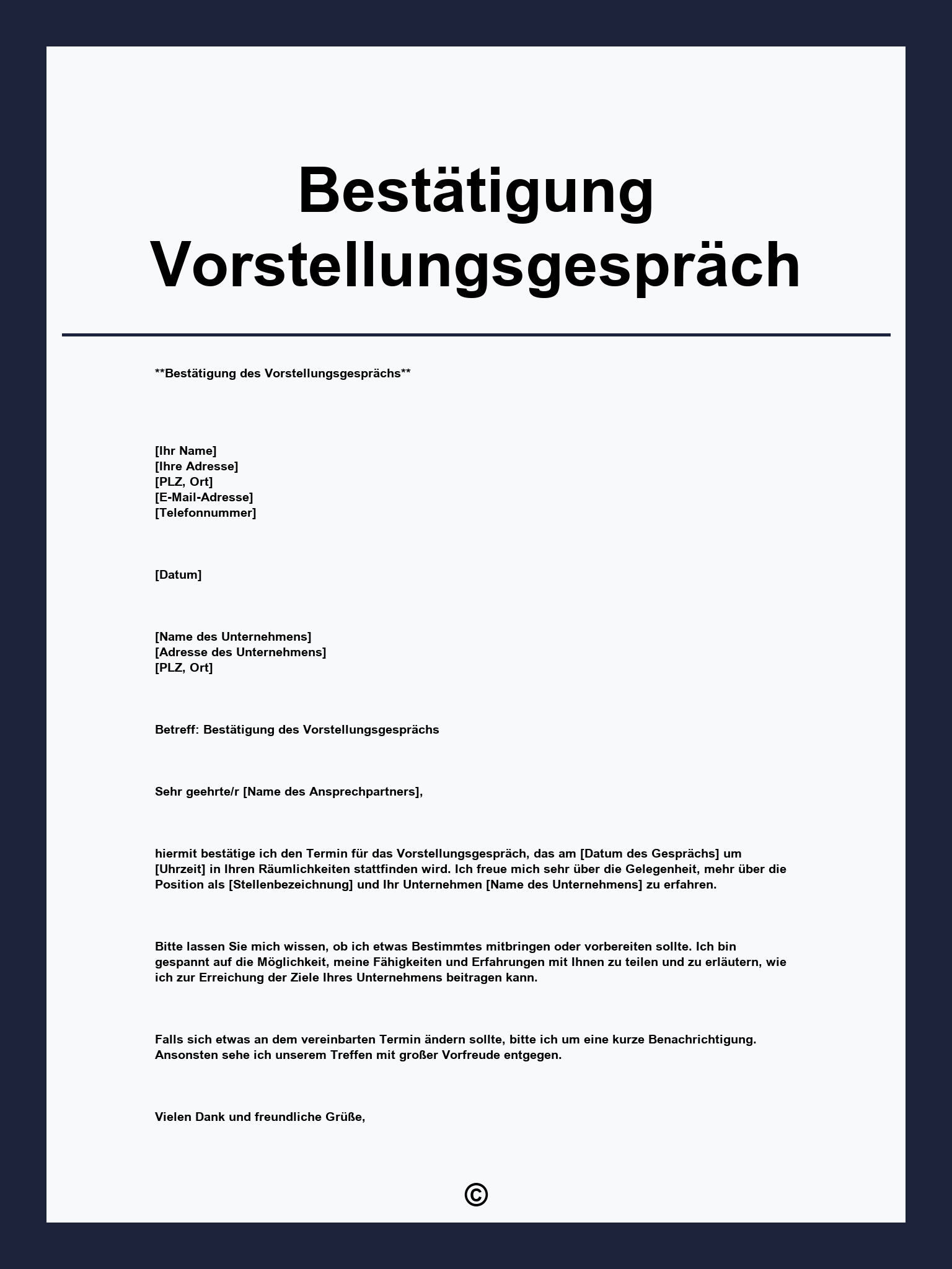 Bestätigung Vorstellungsgespräch Vorlage