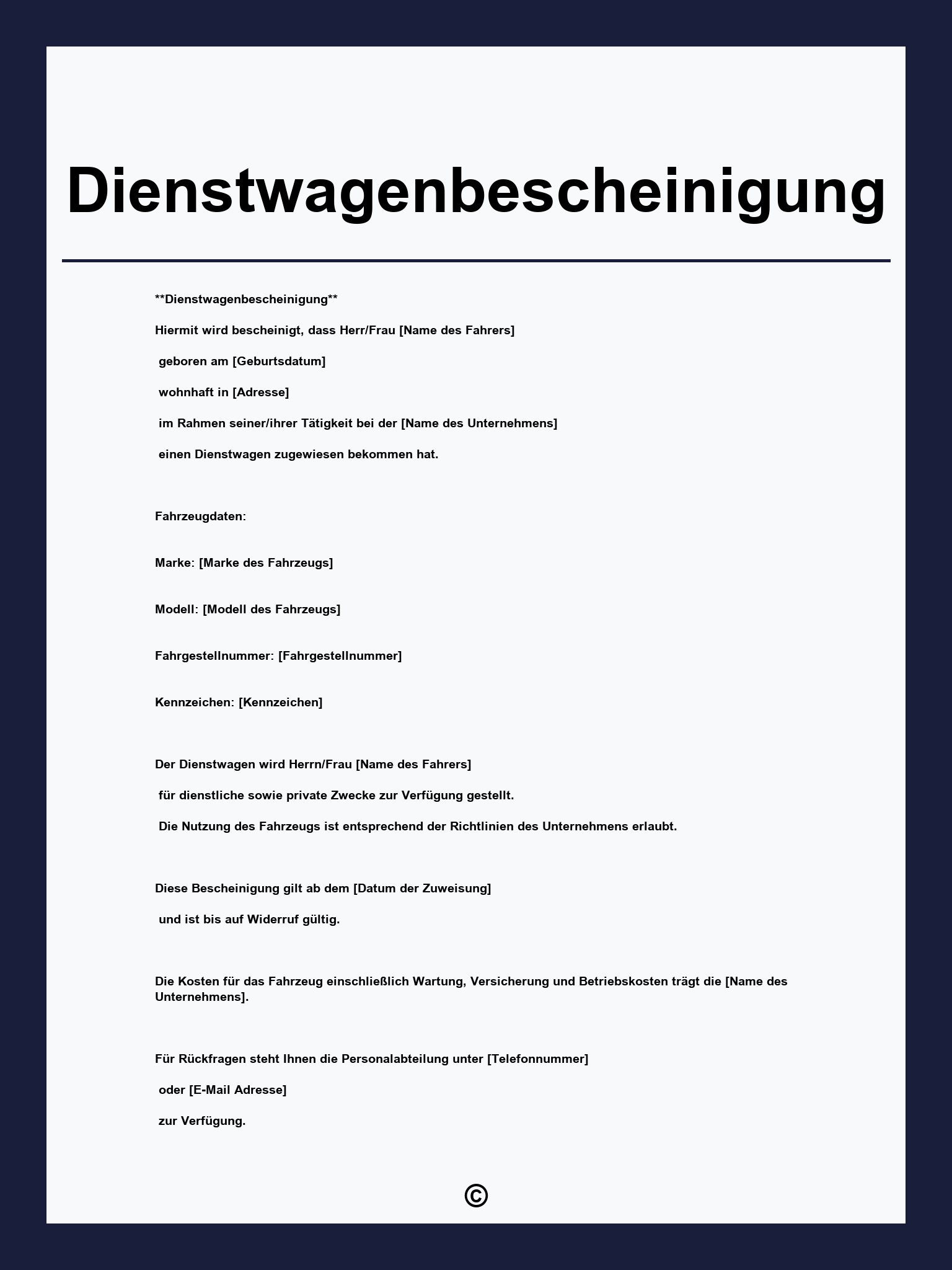 Dienstwagenbescheinigung