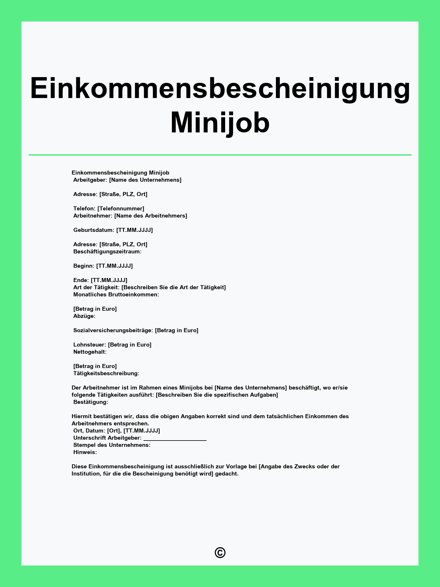 Einkommensbescheinigung Minijob Ausfüllen