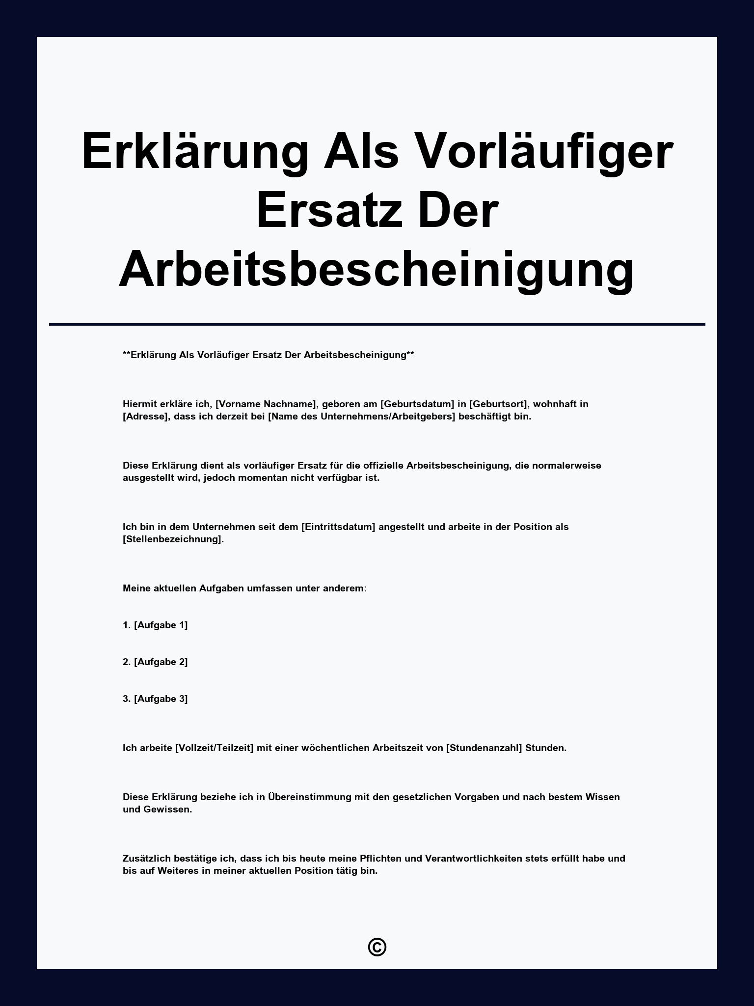 Erklärung Als Vorläufiger Ersatz Der Arbeitsbescheinigung
