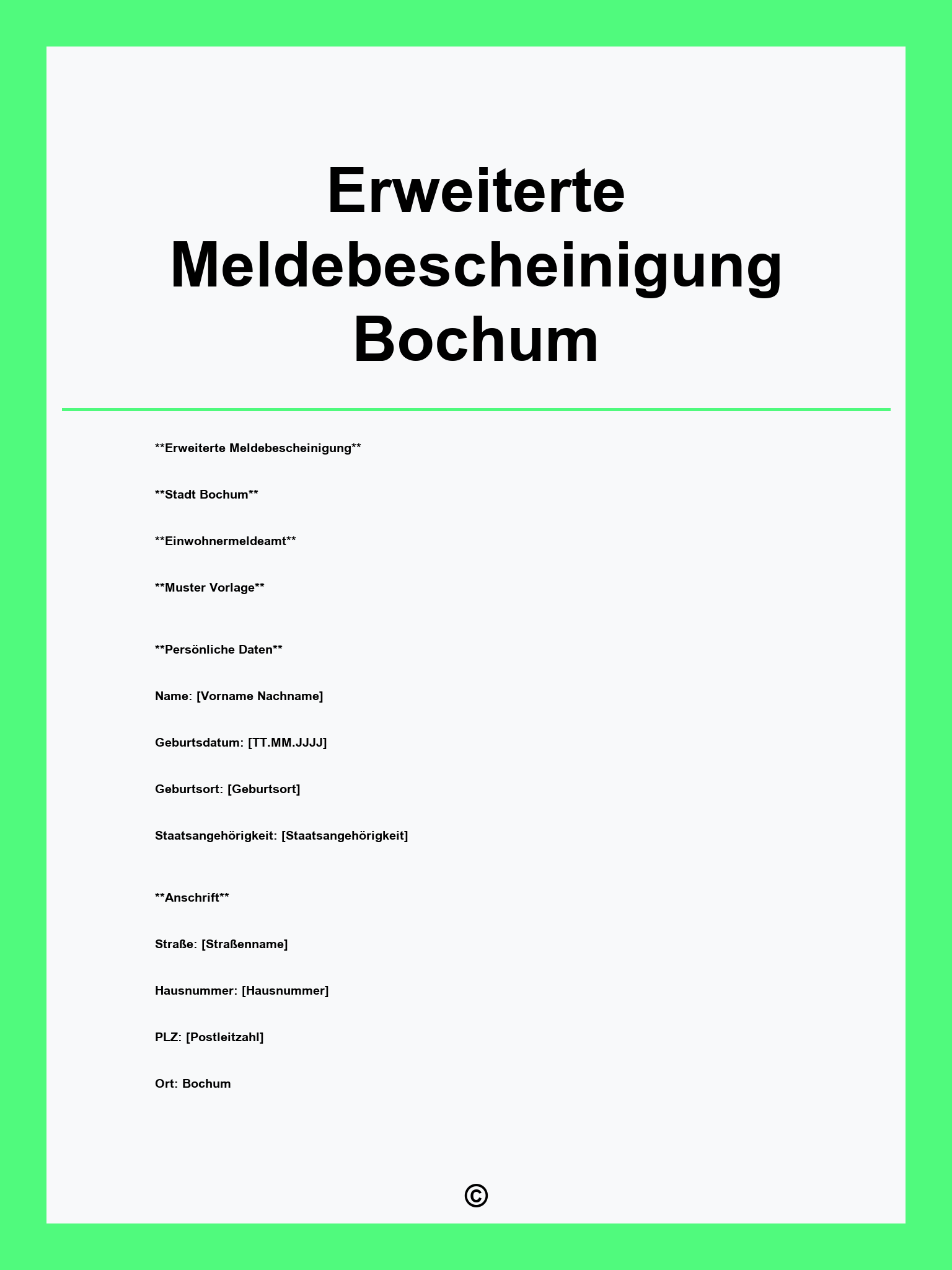 Erweiterte Meldebescheinigung Bochum