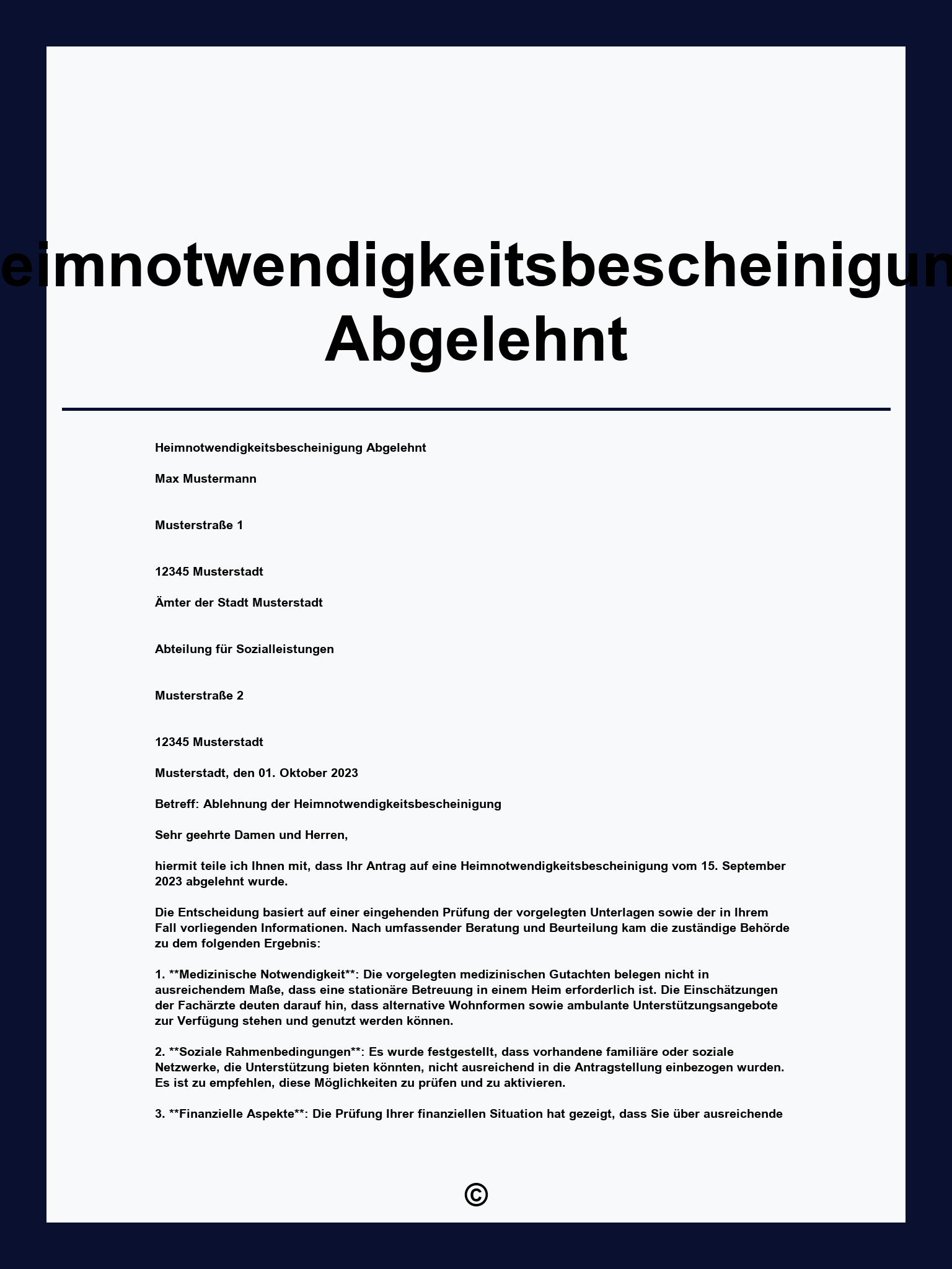 Heimnotwendigkeitsbescheinigung Abgelehnt