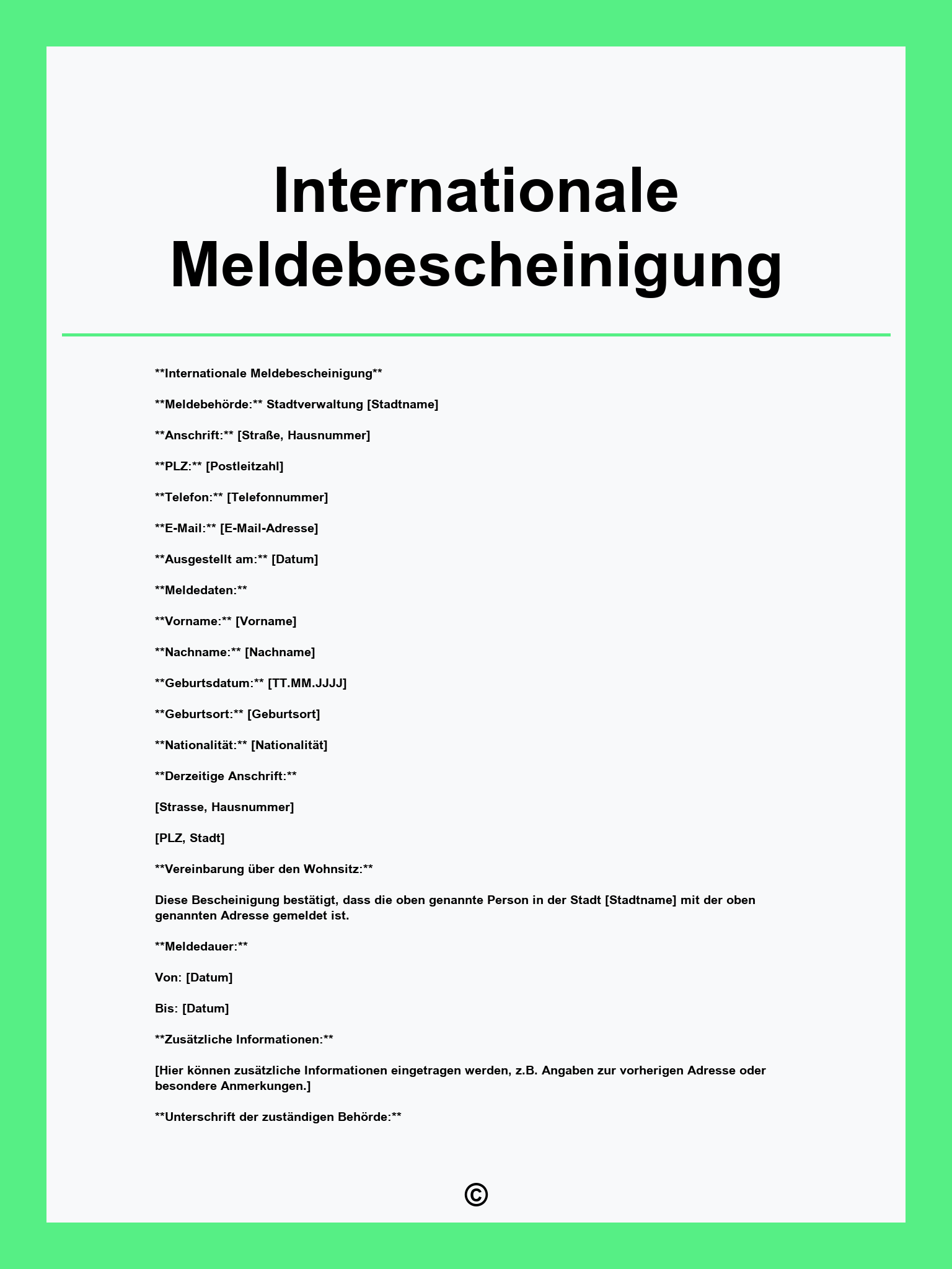 Internationale Meldebescheinigung Muster