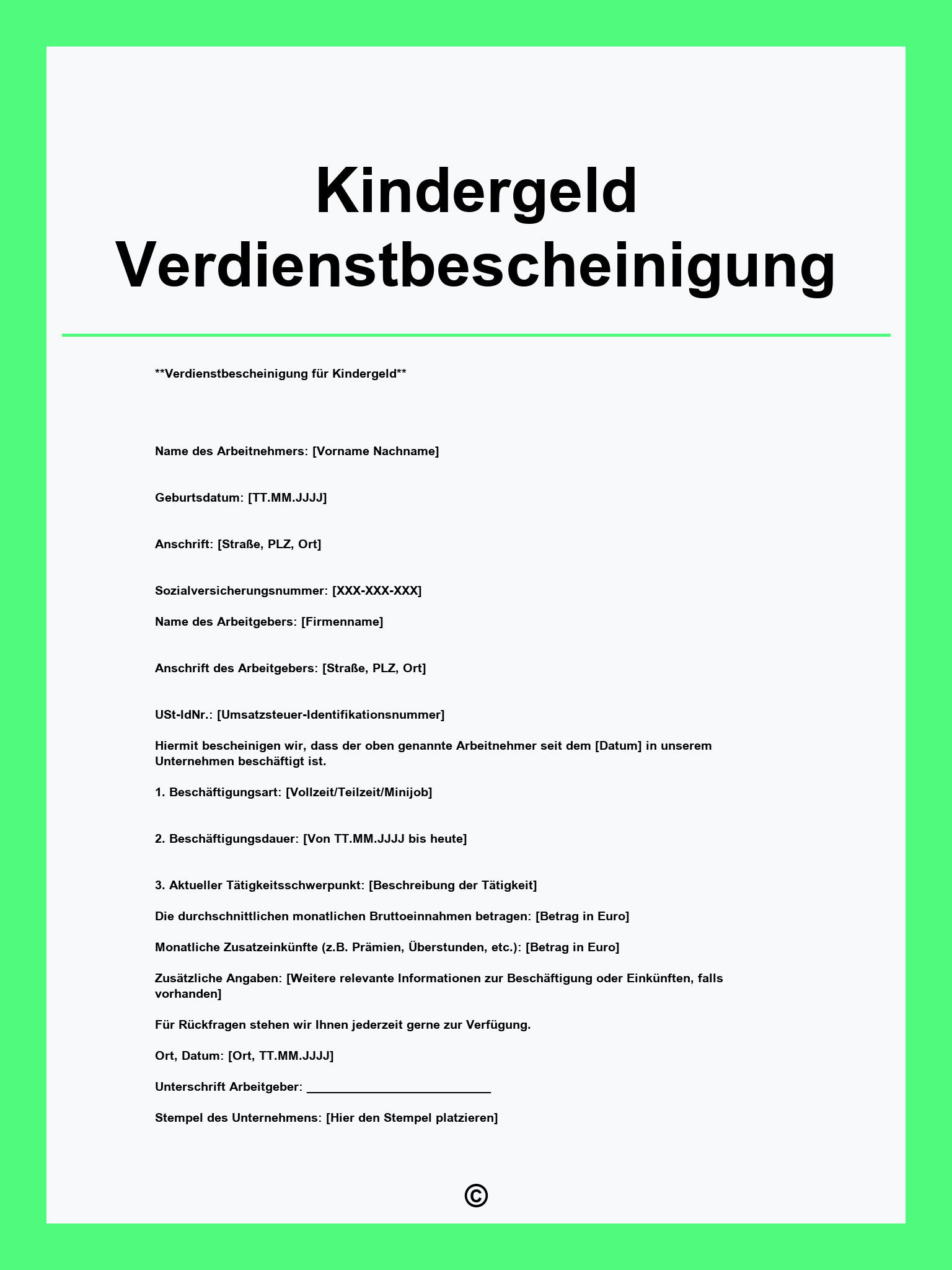 Kindergeld Verdienstbescheinigung