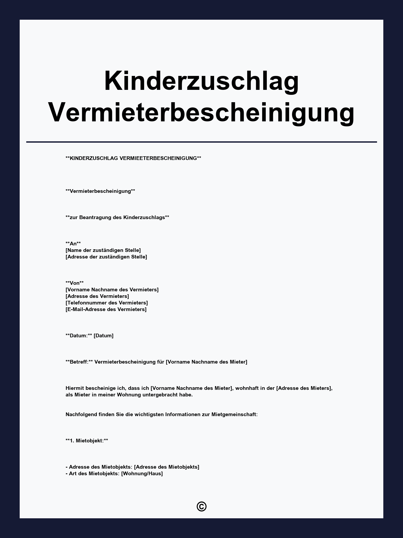 Kinderzuschlag Vermieterbescheinigung