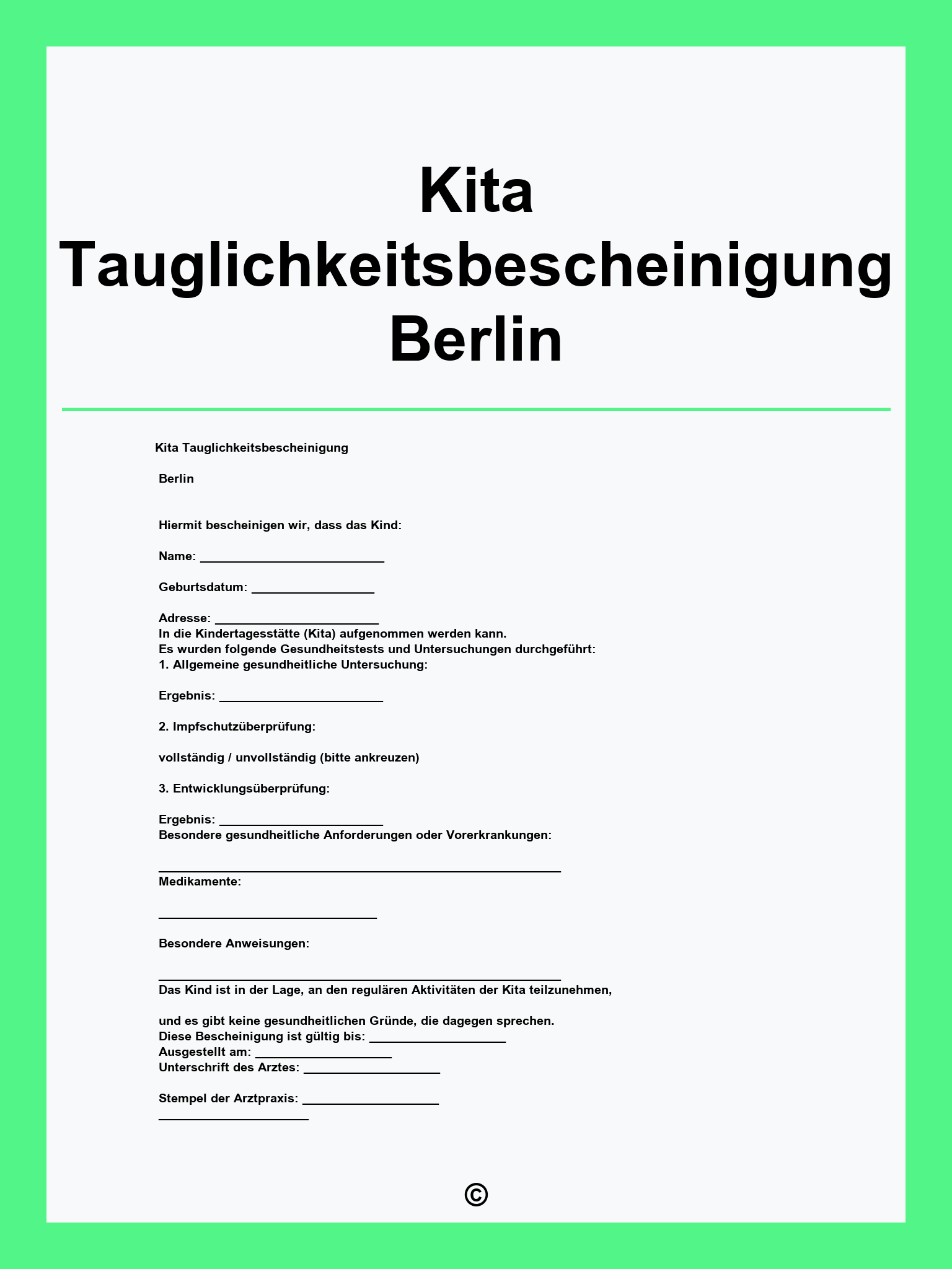 Kita Tauglichkeitsbescheinigung Vordruck Berlin
