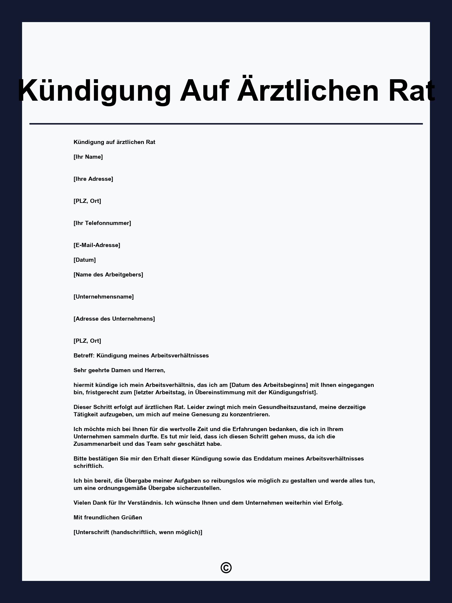 Kündigung Auf Ärztlichen Rat Vorlage