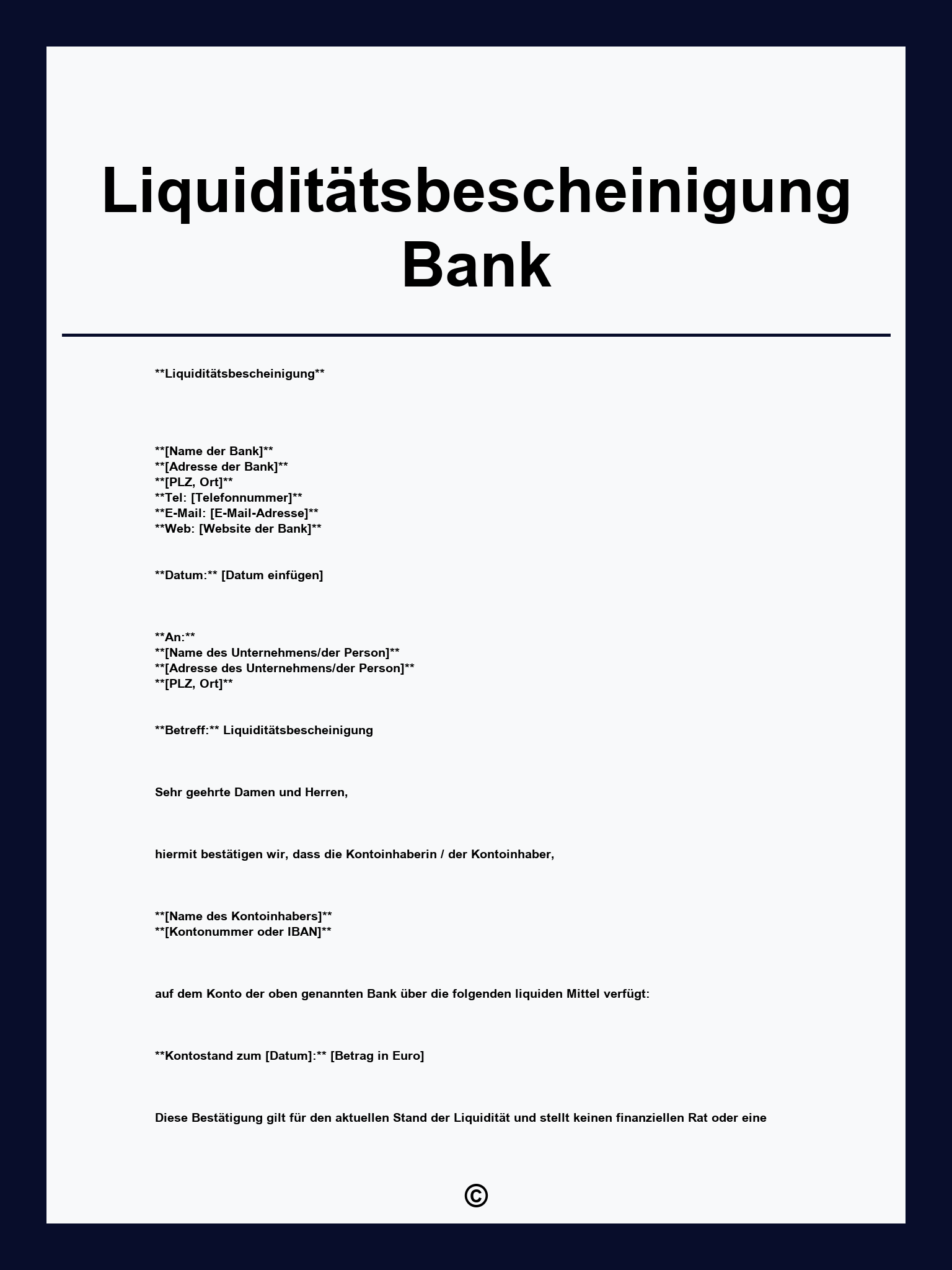 Liquiditätsbescheinigung Bank