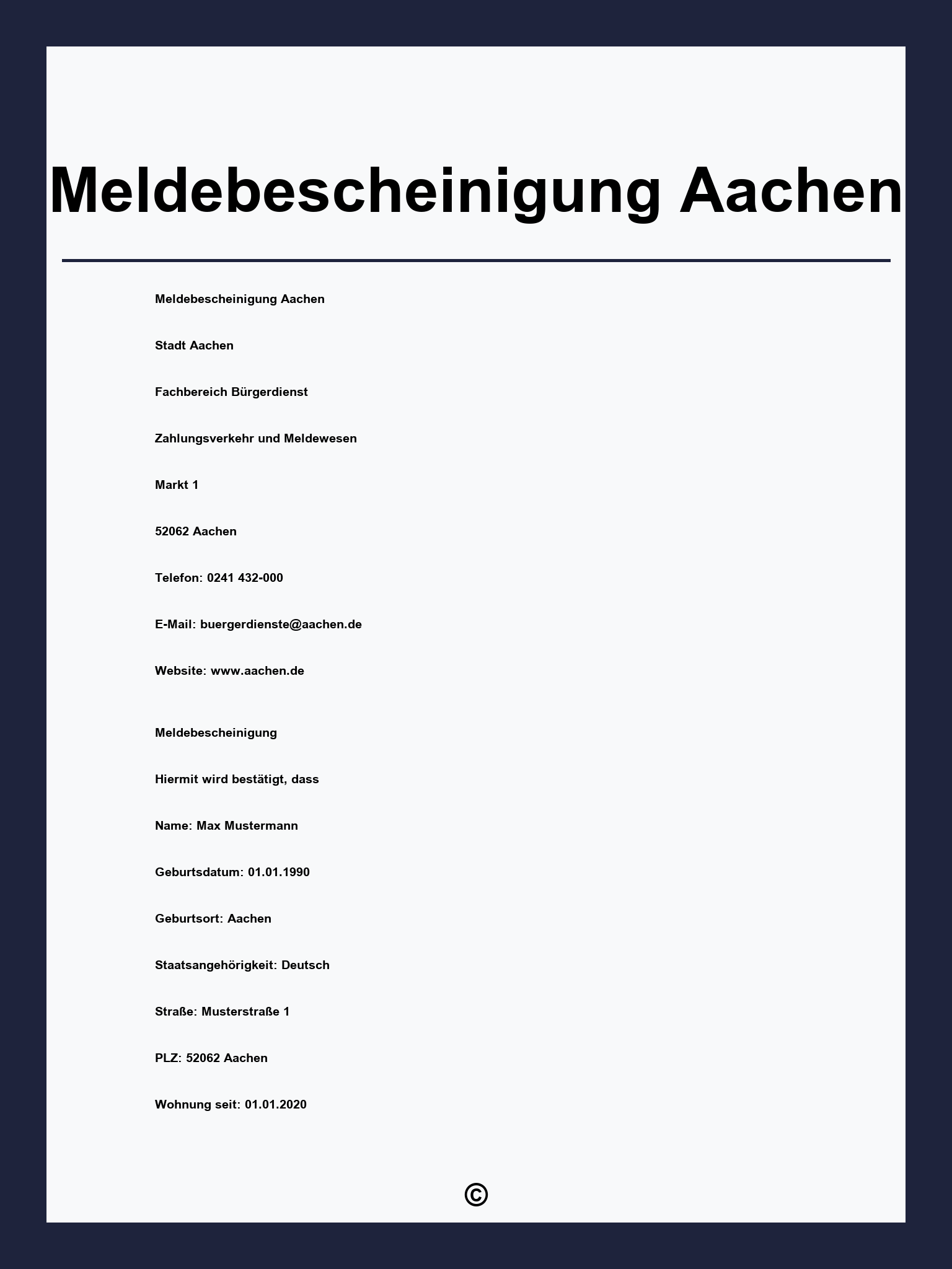 Meldebescheinigung Aachen