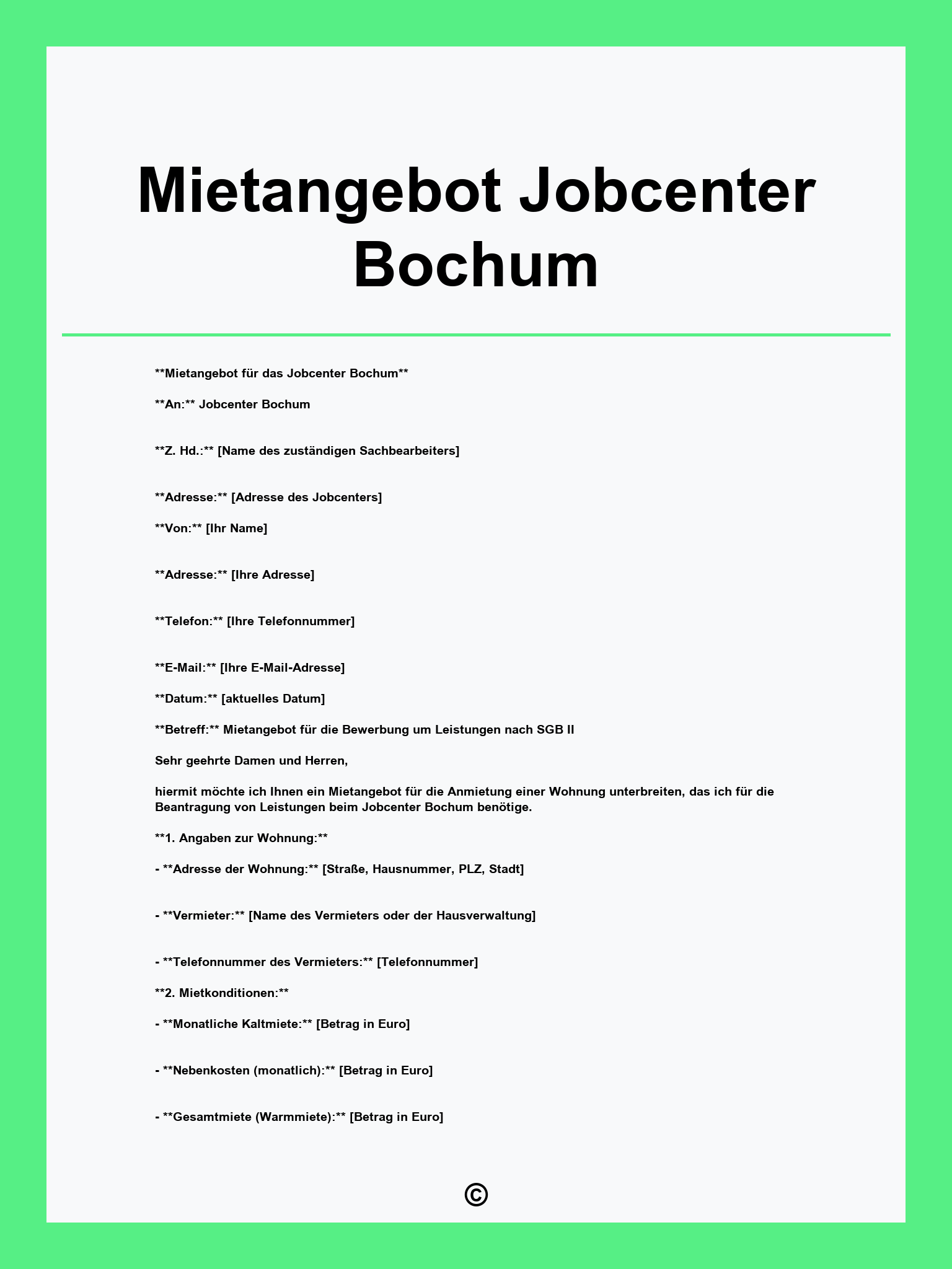 Mietangebot Jobcenter Bochum