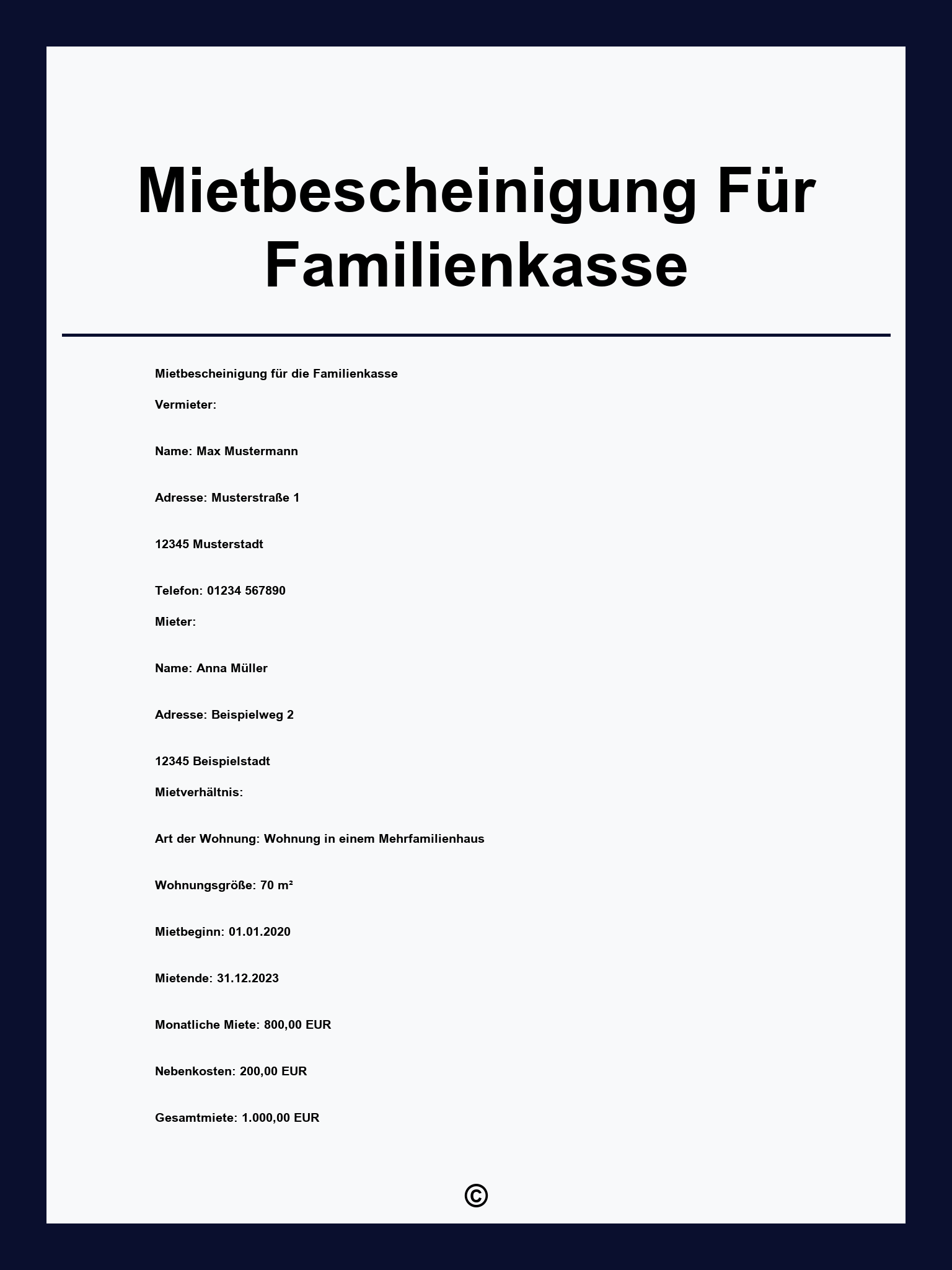 Mietbescheinigung Für Familienkasse