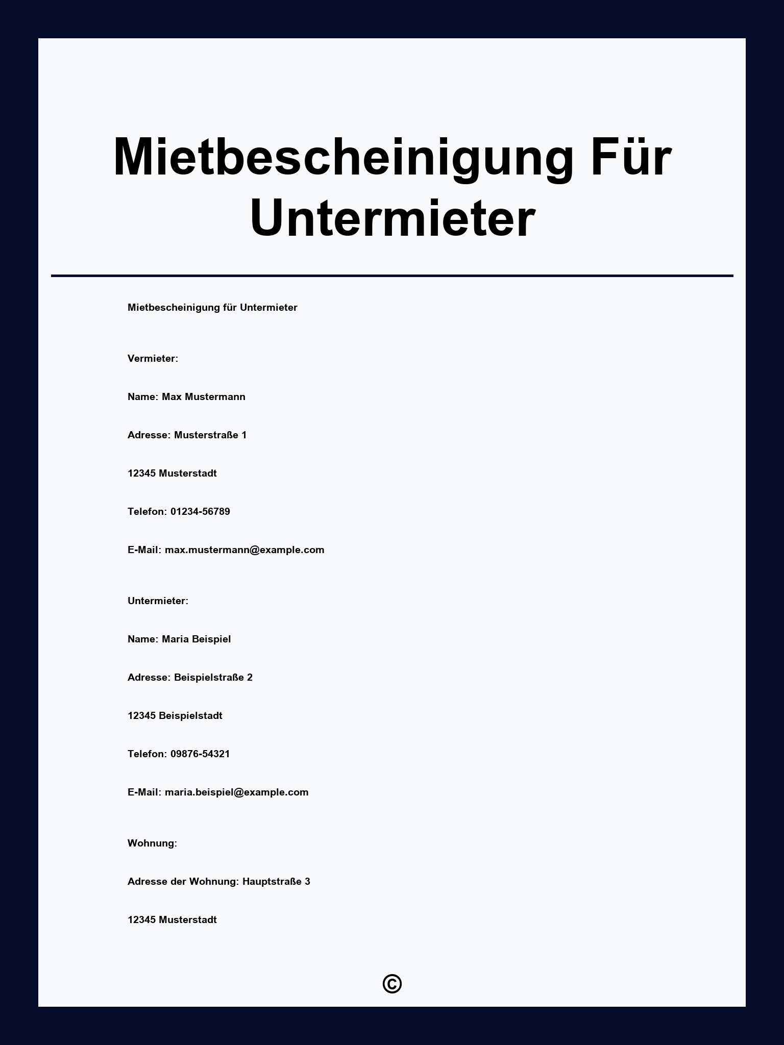 Mietbescheinigung Für Untermieter