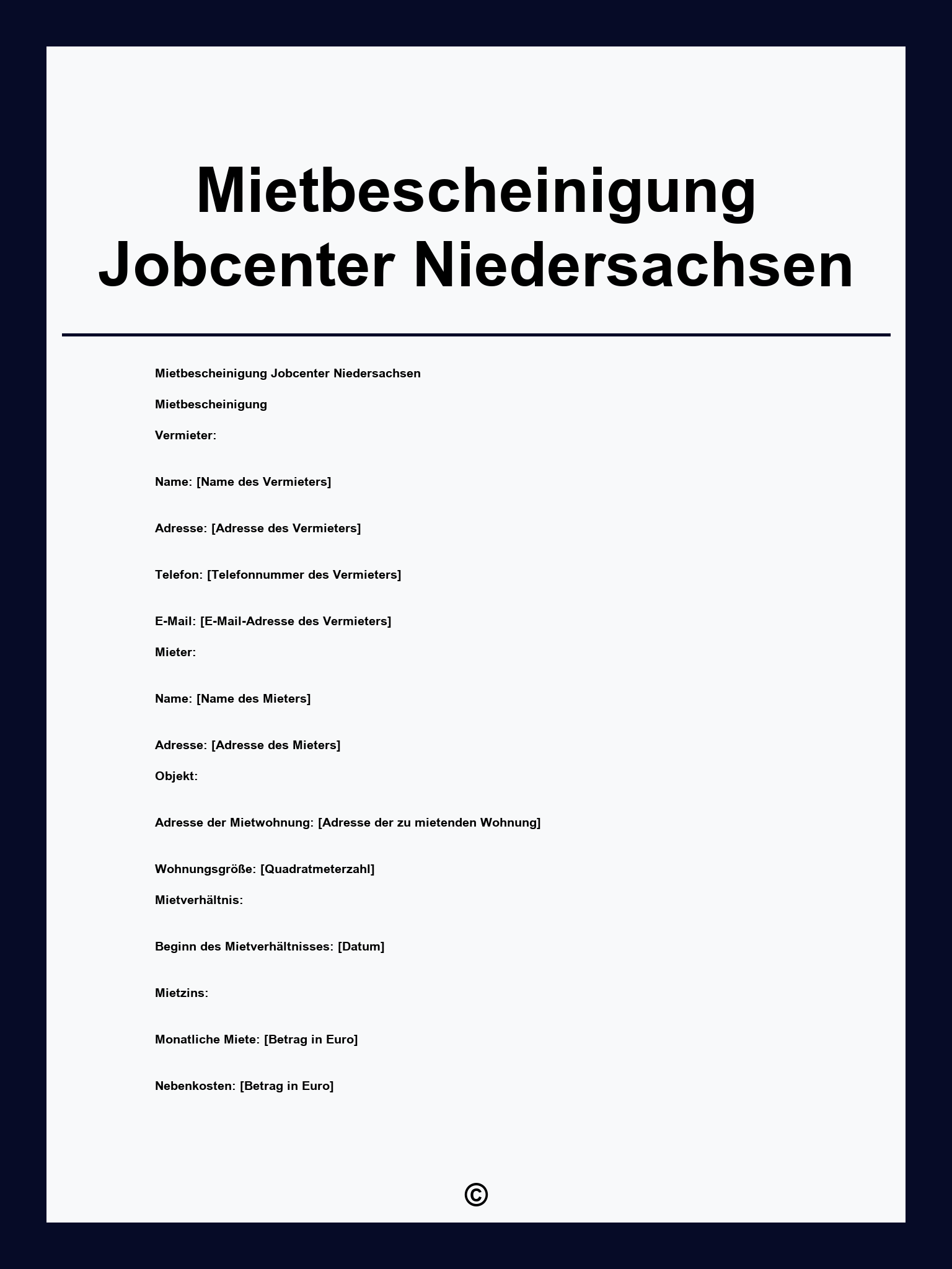 Mietbescheinigung Jobcenter Niedersachsen