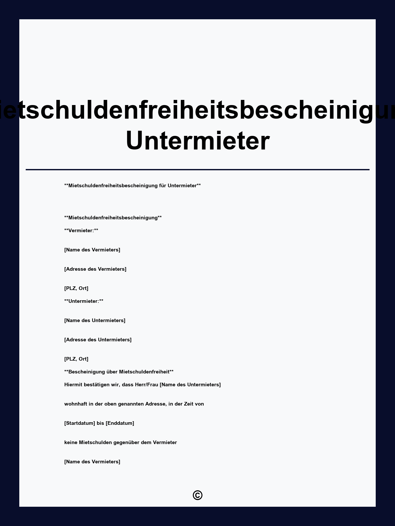 Mietschuldenfreiheitsbescheinigung Untermieter