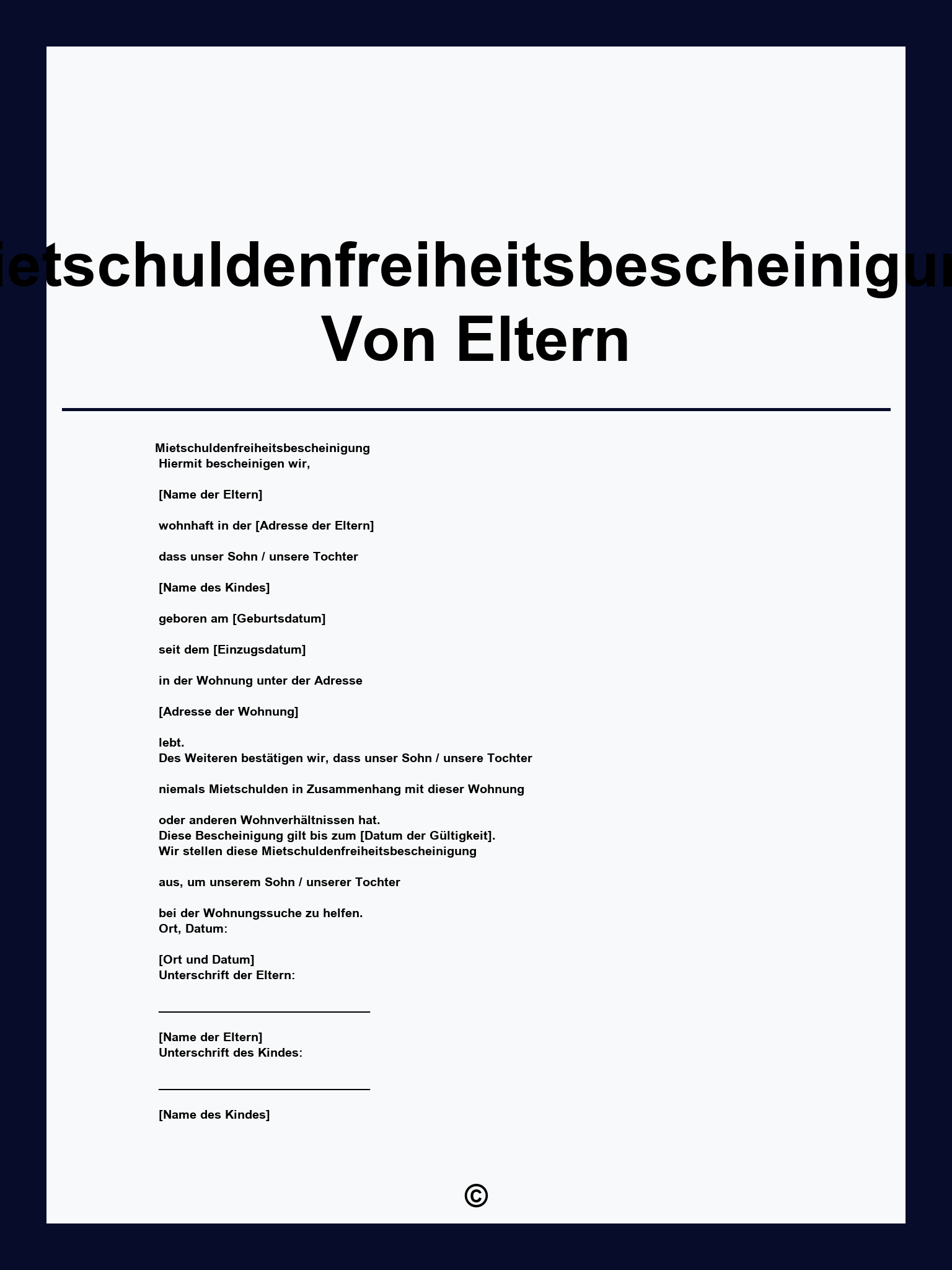 Mietschuldenfreiheitsbescheinigung Von Eltern