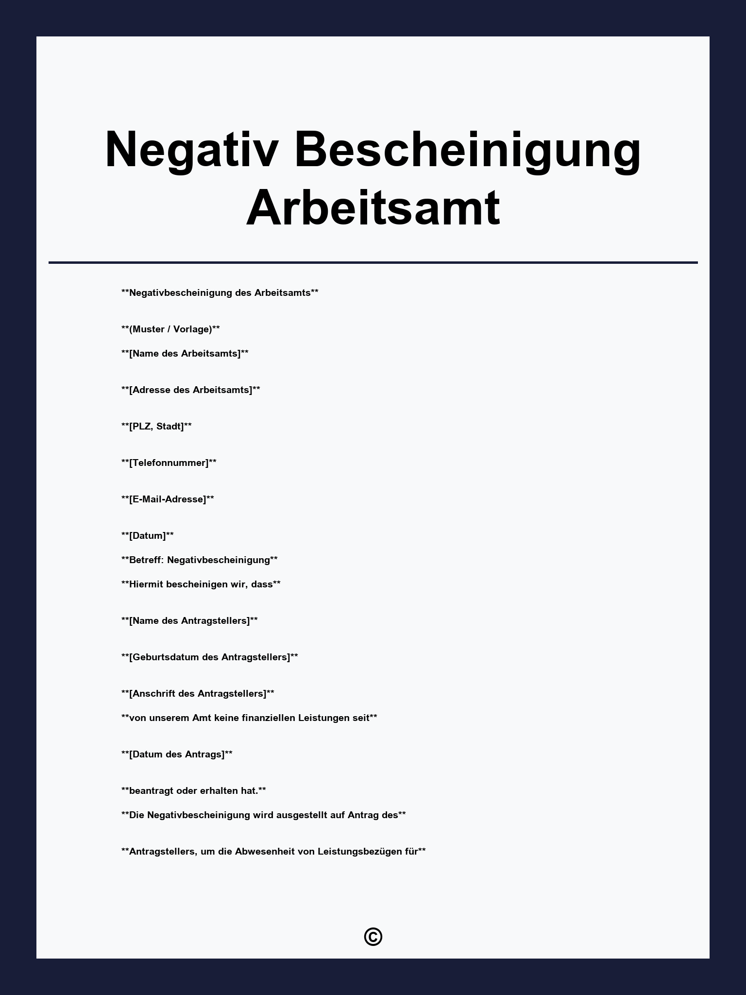 Negativ Bescheinigung Arbeitsamt