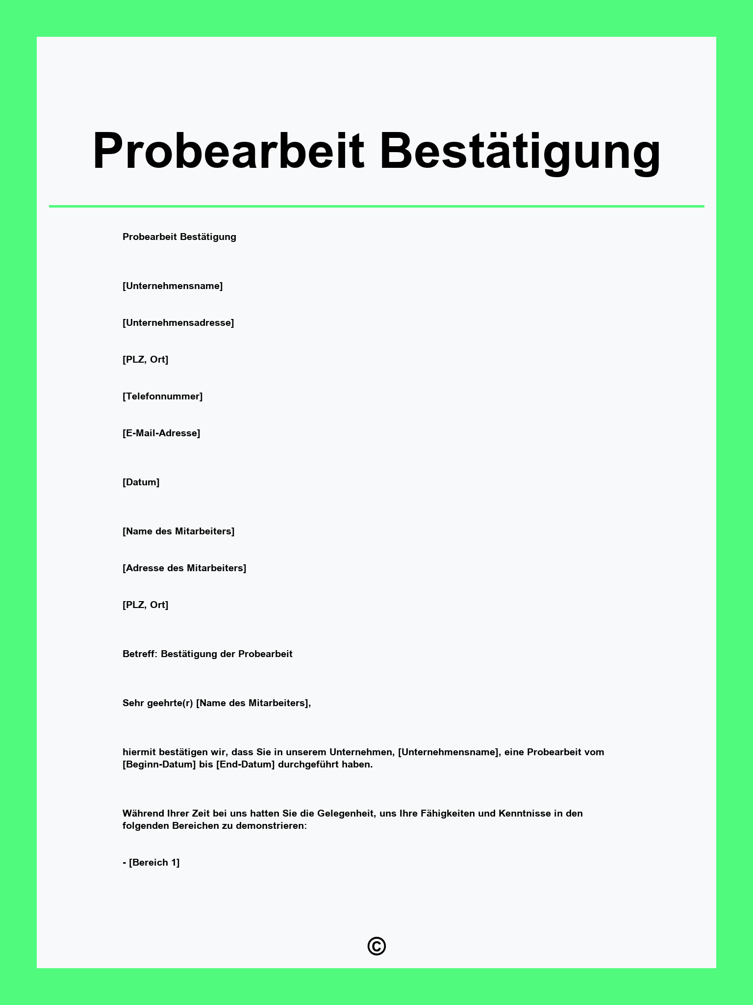 Probearbeit Bestätigung Vorlage