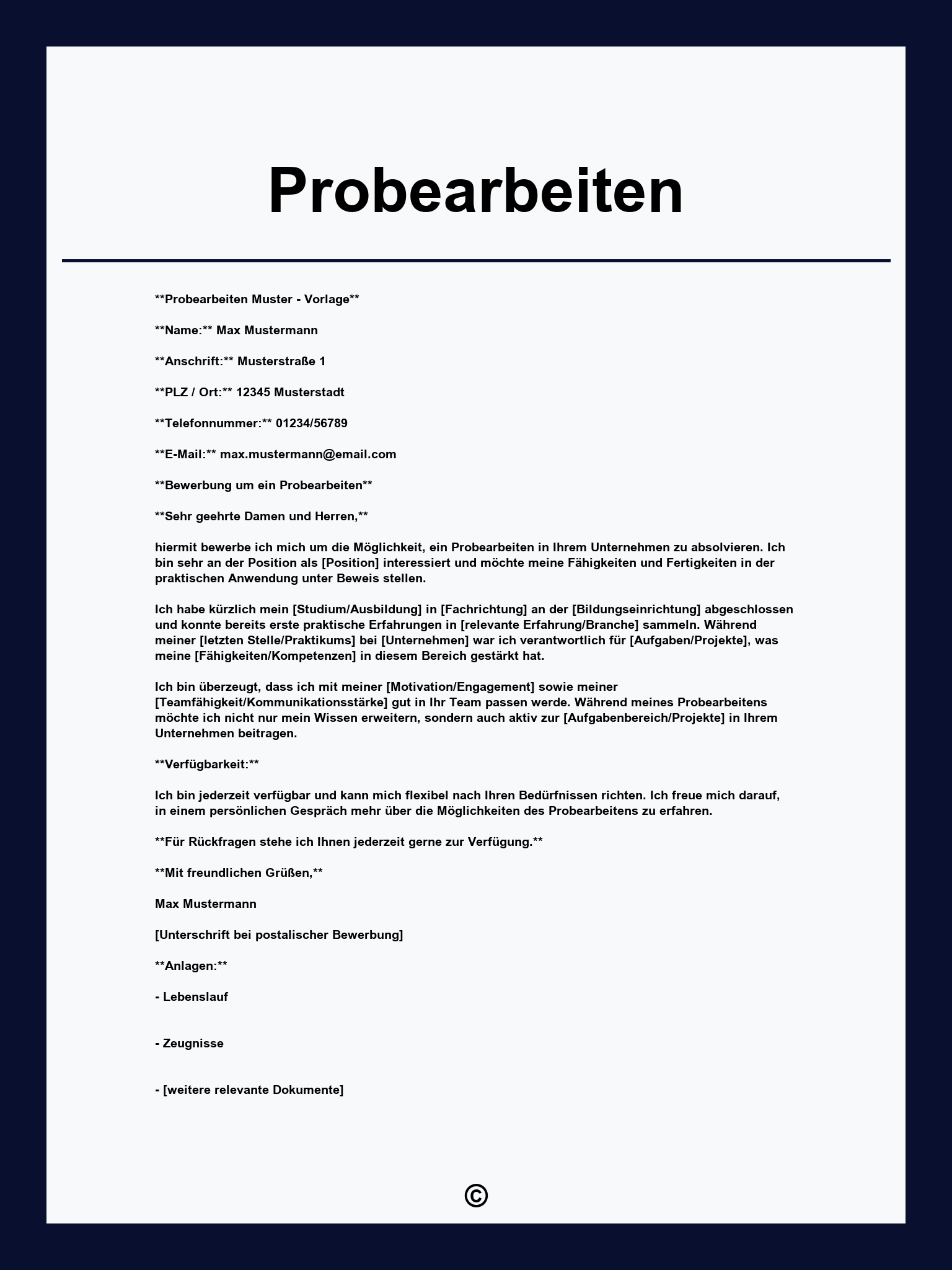 Probearbeiten Formular