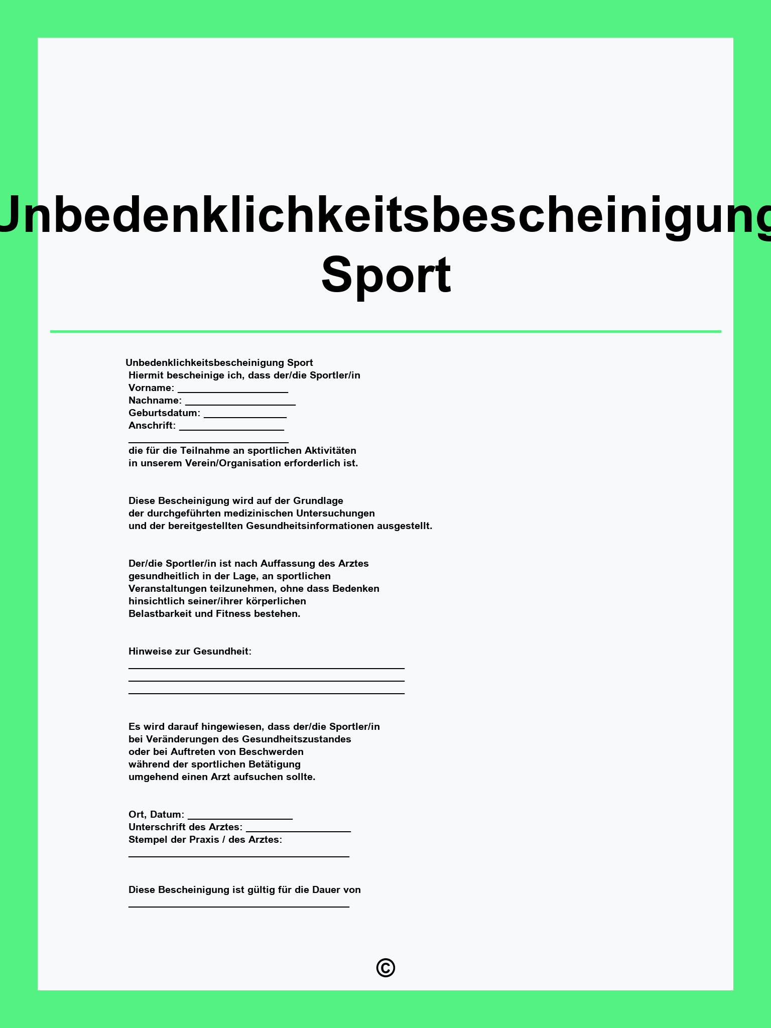 Unbedenklichkeitsbescheinigung Sport