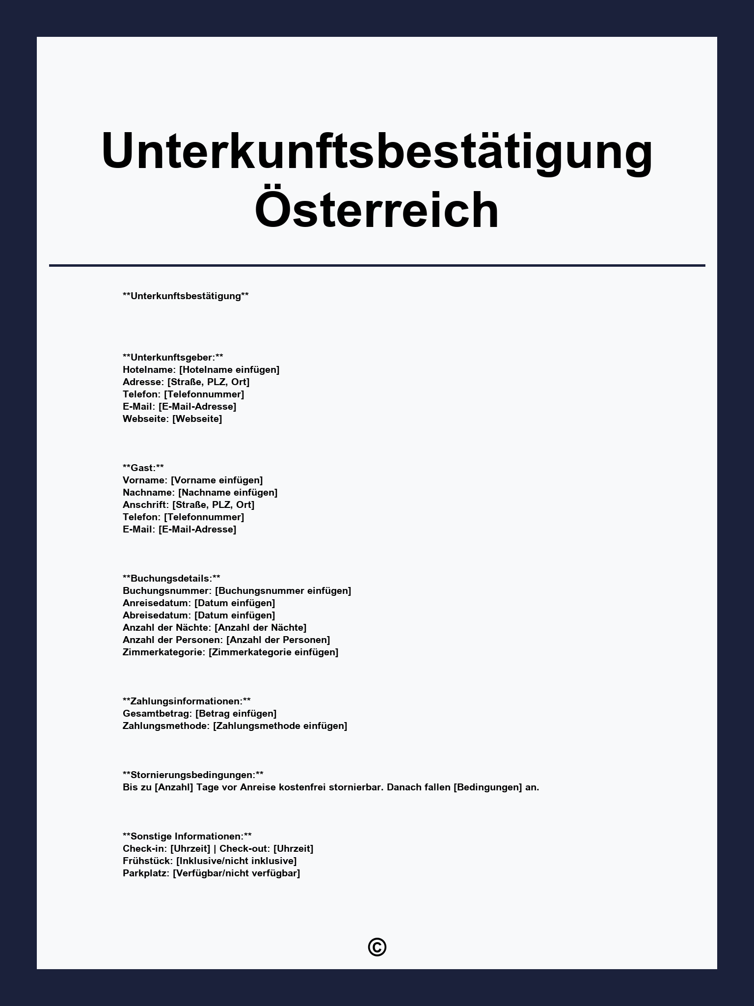 Unterkunftsbestätigung Muster Österreich