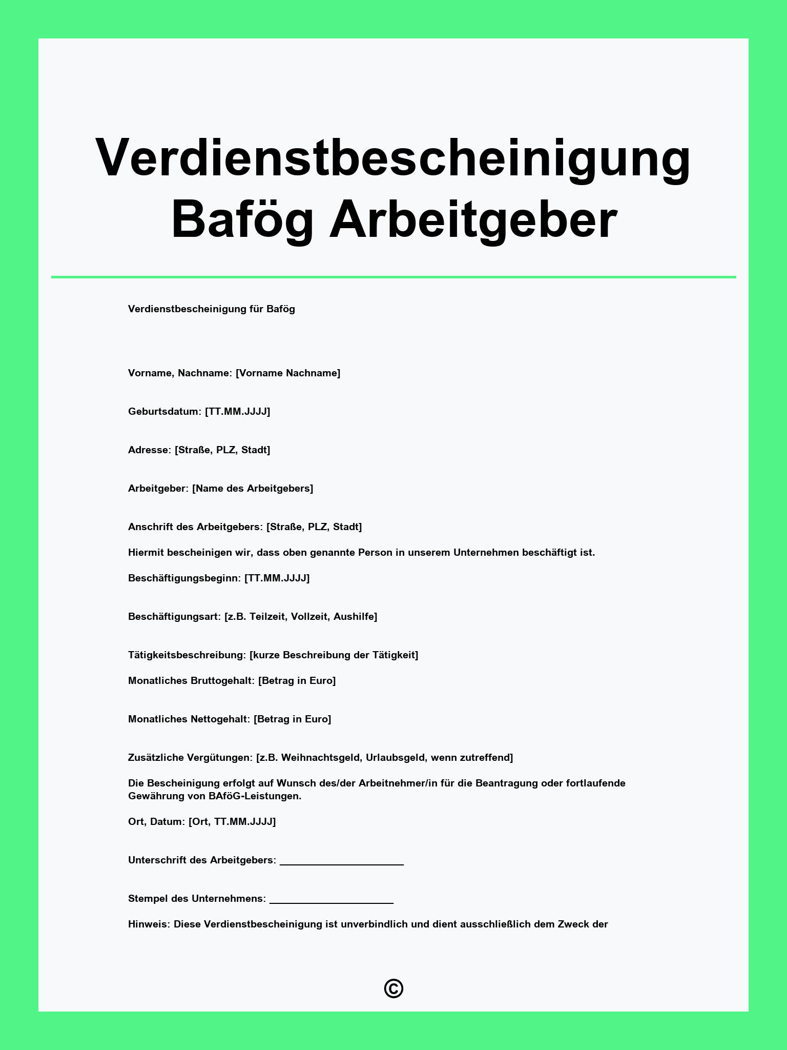 Verdienstbescheinigung Bafög Arbeitgeber