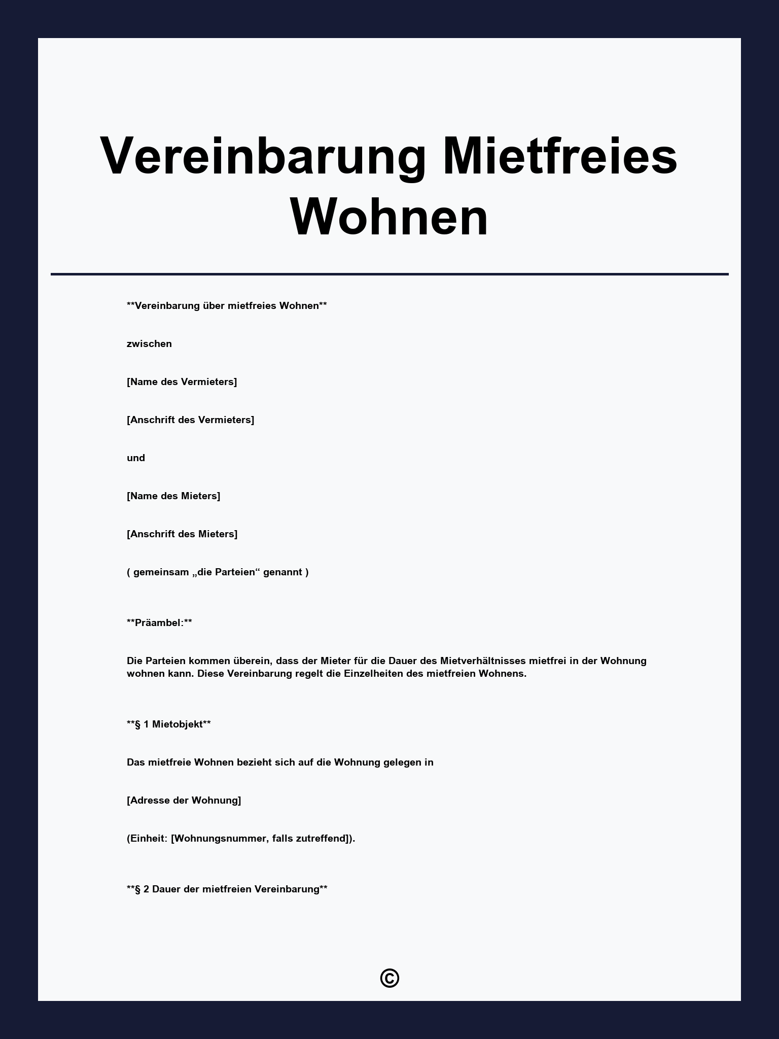 Vereinbarung Mietfreies Wohnen Muster