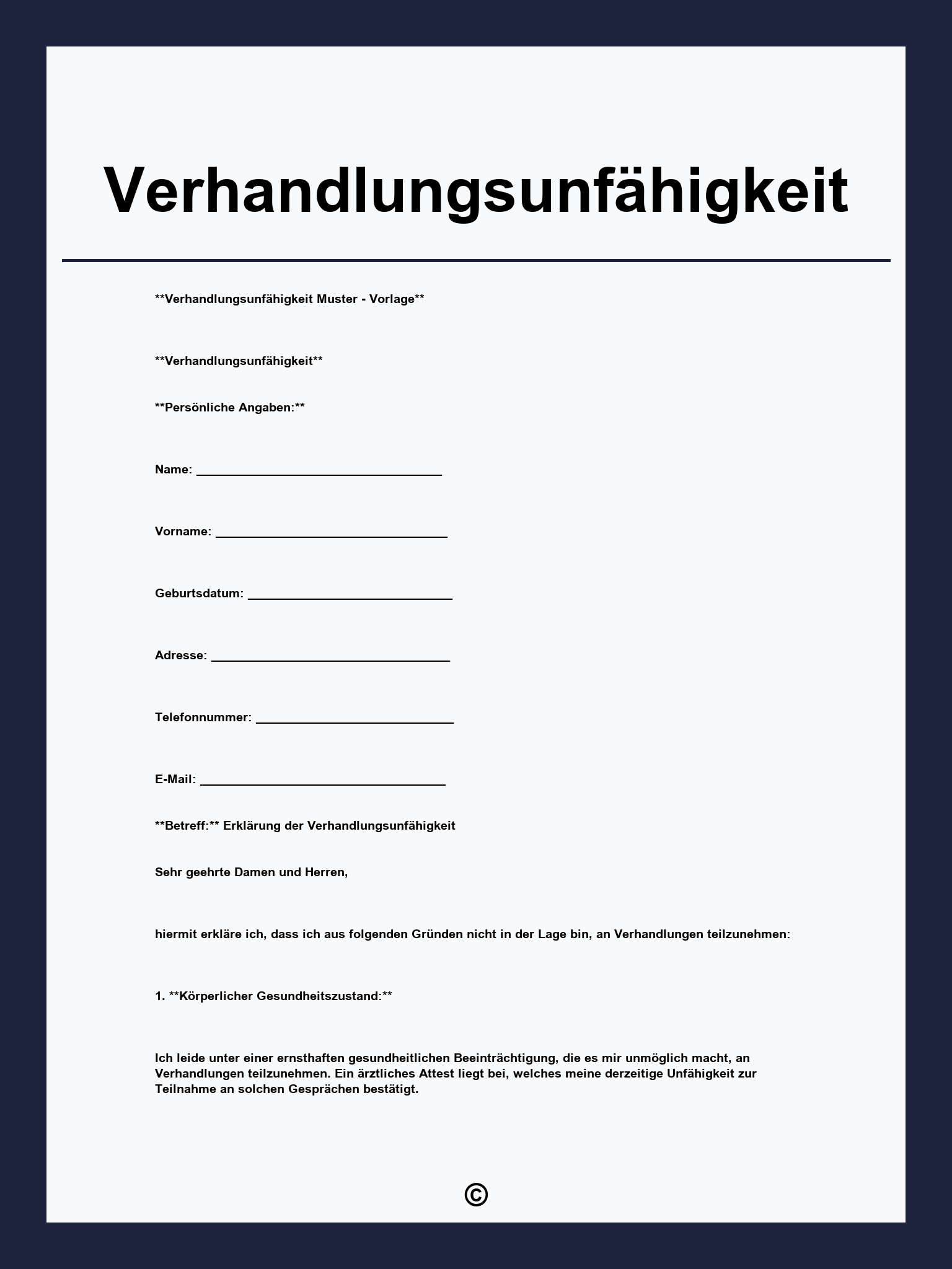 Verhandlungsunfähigkeit Muster