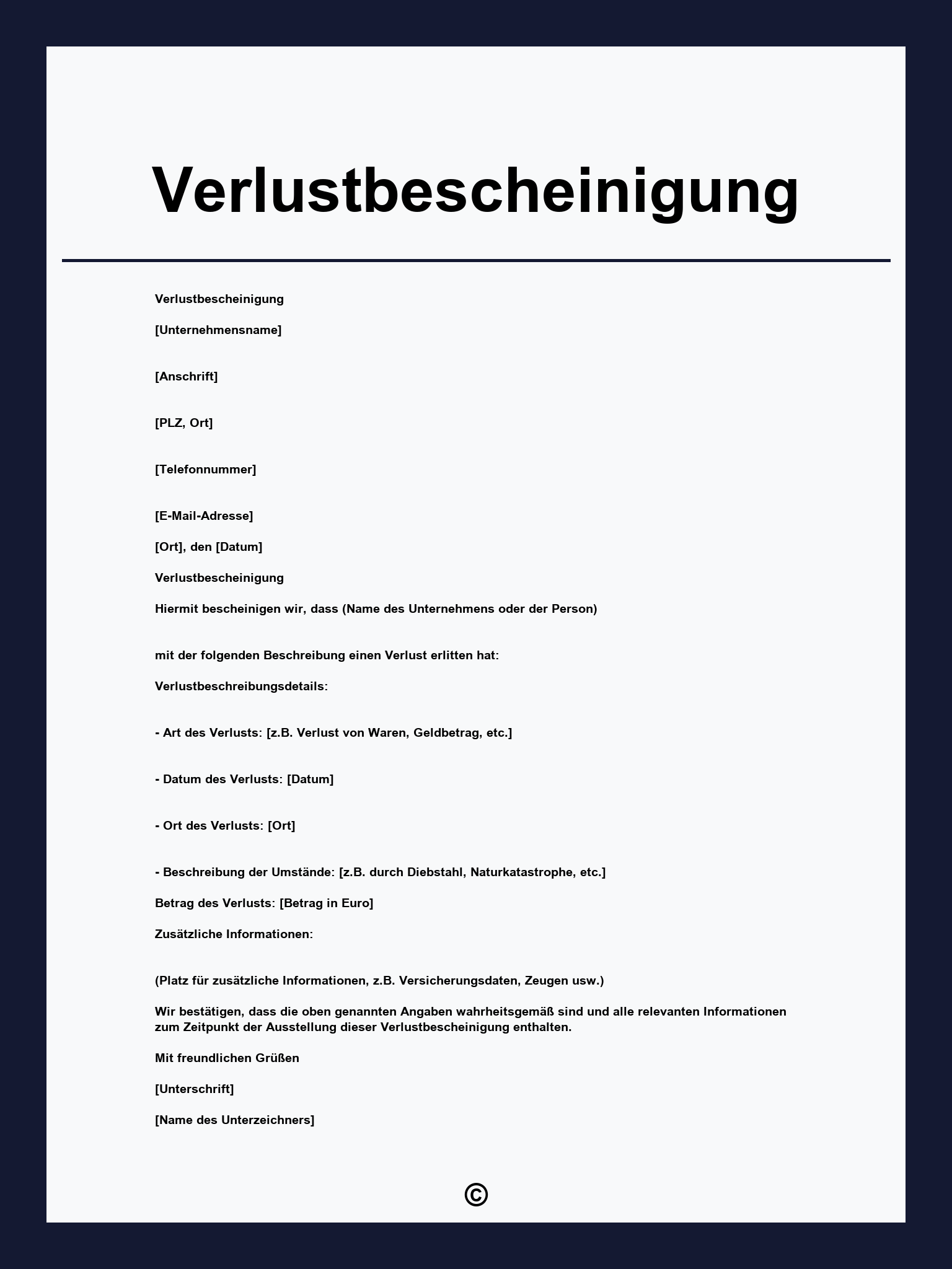 Verlustbescheinigung Muster