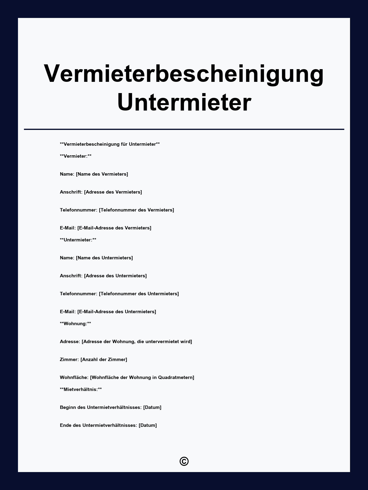 Vermieterbescheinigung Untermieter