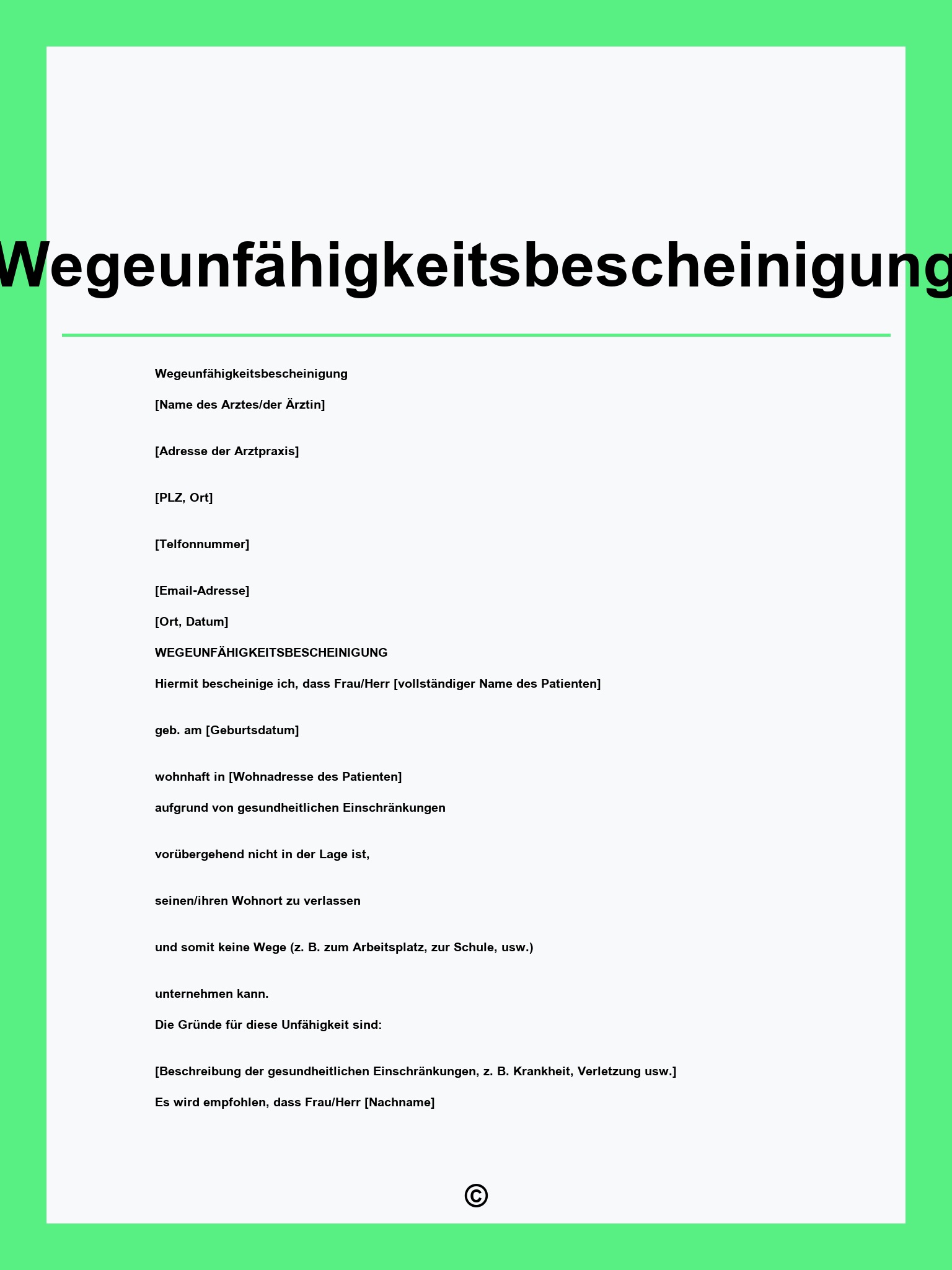 Wegeunfähigkeitsbescheinigung Vorlage