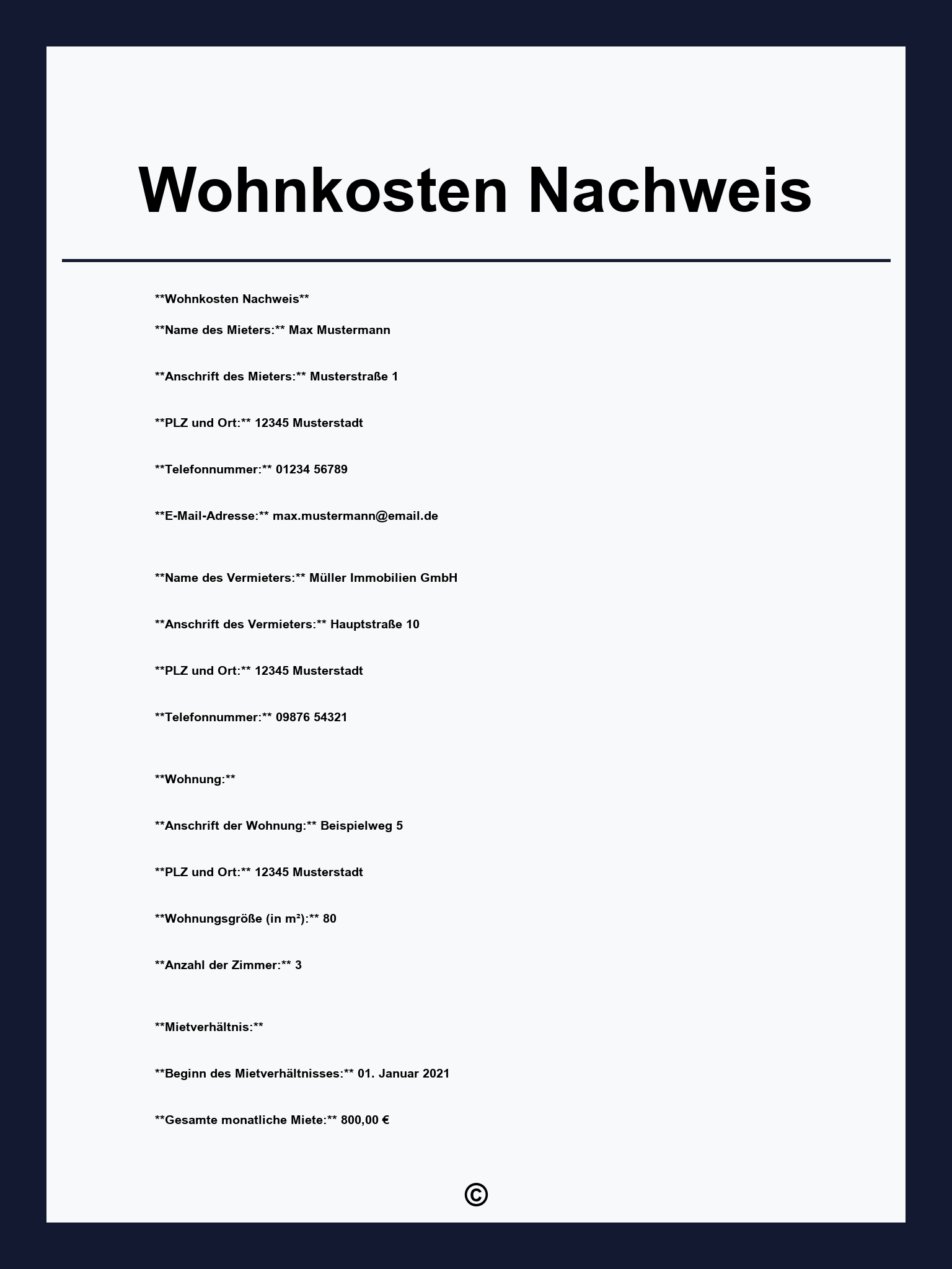 Wohnkosten Nachweis