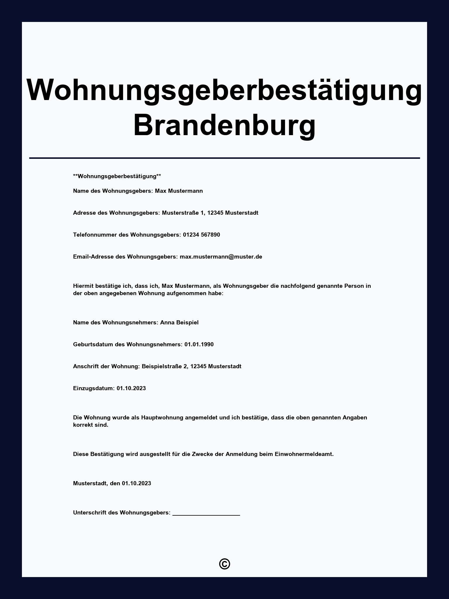 Wohnungsgeberbestätigung Brandenburg